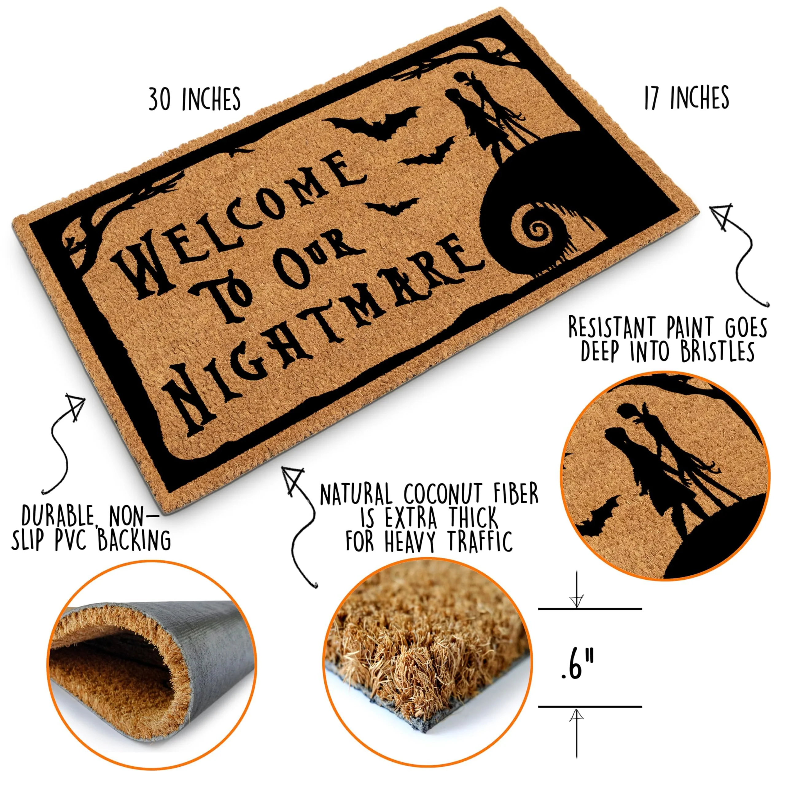 Nightmare Christmas Door Mat 30x17 Inch, Jack Door Mat for Covered Outdoor Area, Nightmare Christmas Doormat, Welcome Mat w/Non-Slip Backing - Image 7