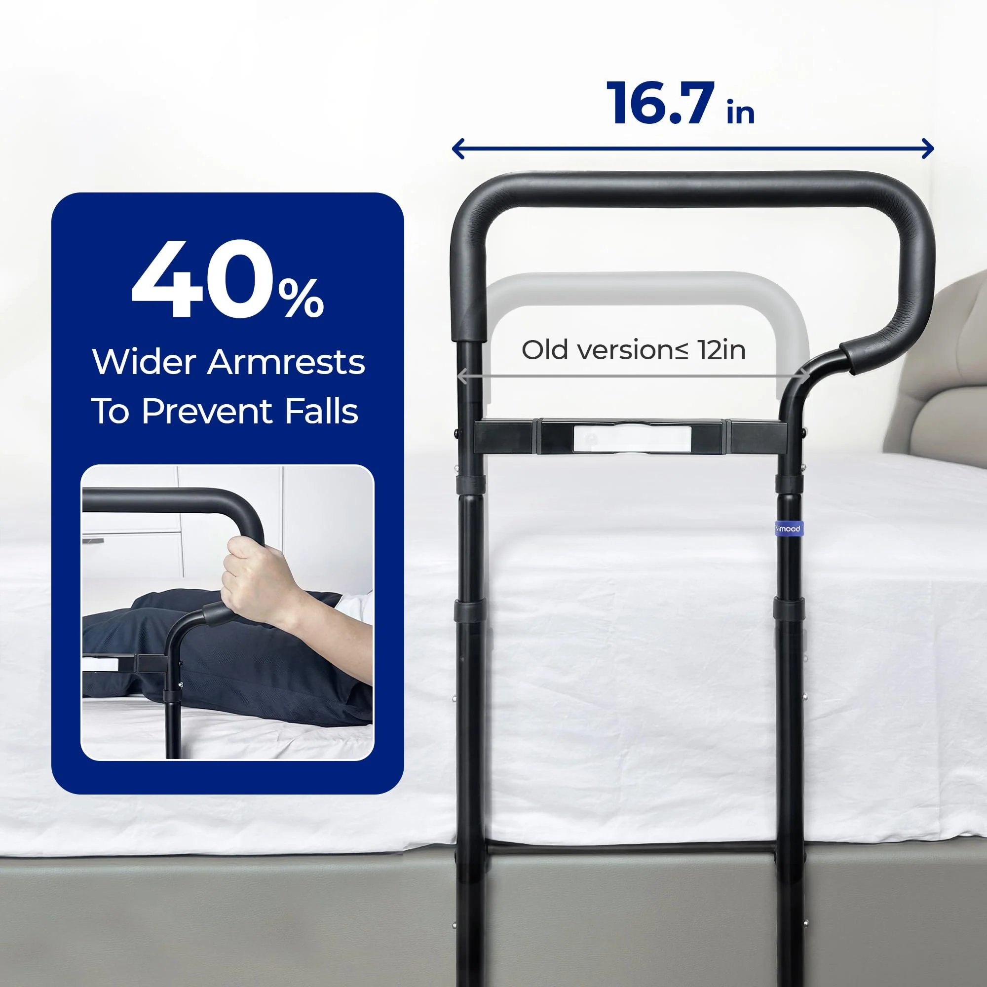 nimood C3 PRO Bed Rails for Seniors Elderly Adults Safety, Adjustable Heights Bed Cane Bed Assist Bar Elderly Assistance Products, with Motion Light- Easy to Get in or Out of Bed with Floor Suppor - Image 6