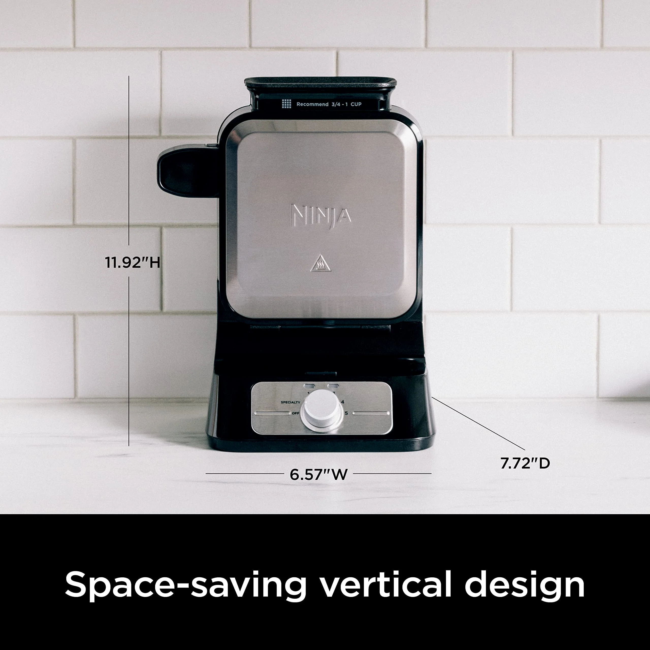 Ninja Belgian Waffle Maker Pro | Vertical Design | 5 Shade Settings with Precision-Pour Cup & Chef-curated Recipe Guide | Black & Silver | BW1001 - Image 4