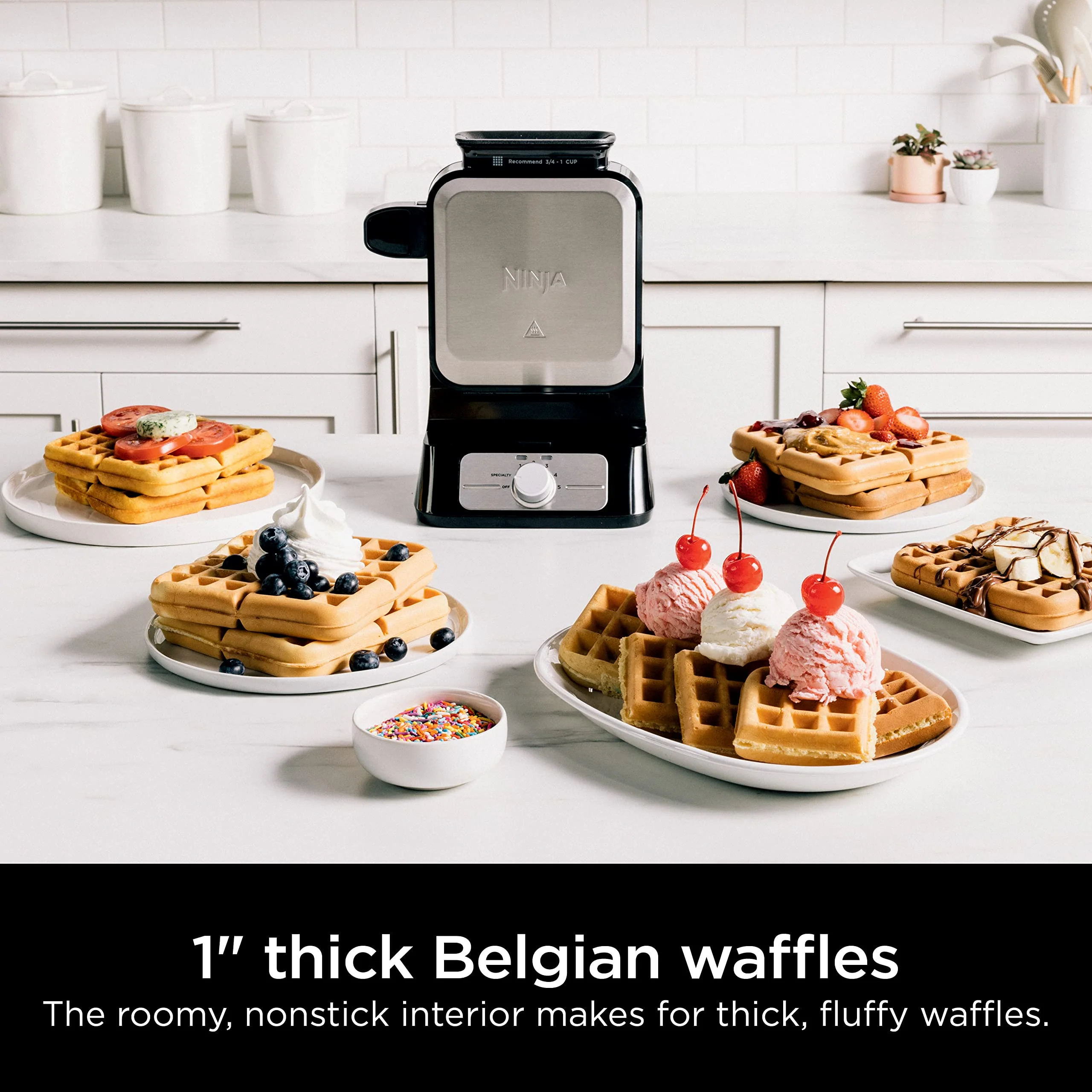 Ninja Belgian Waffle Maker Pro | Vertical Design | 5 Shade Settings with Precision-Pour Cup & Chef-curated Recipe Guide | Black & Silver | BW1001 - Image 8