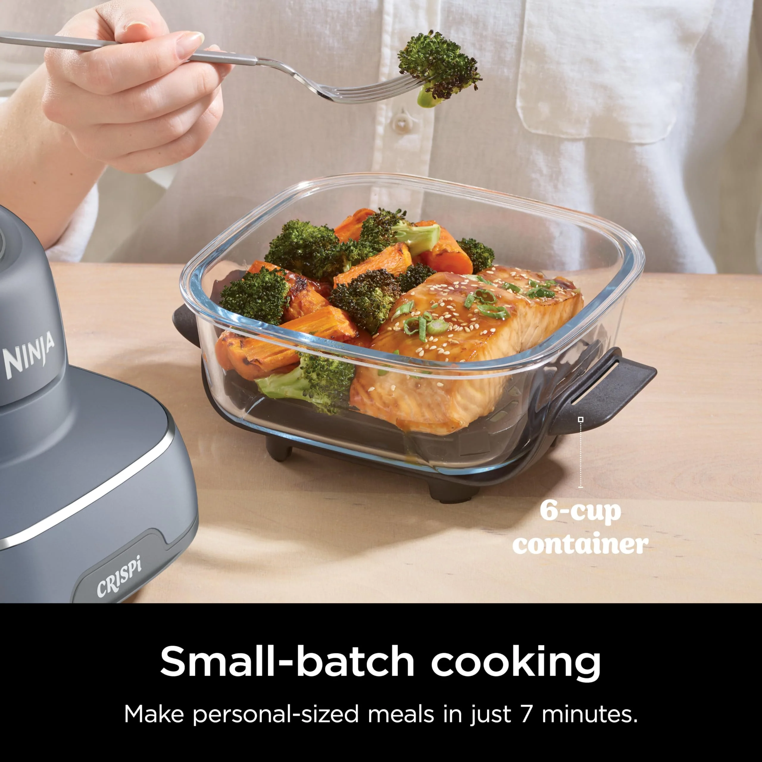 Ninja Crispi Air Fryer, Microwave, Freezer & Dishwasher Safe, Non Toxic Glass Portable Cooking System, 4 QT & 6 Cup Glass Containers with Storage Lids, Easy Meals, Air Fry, Bake, Grey (Renewed) - Image 5