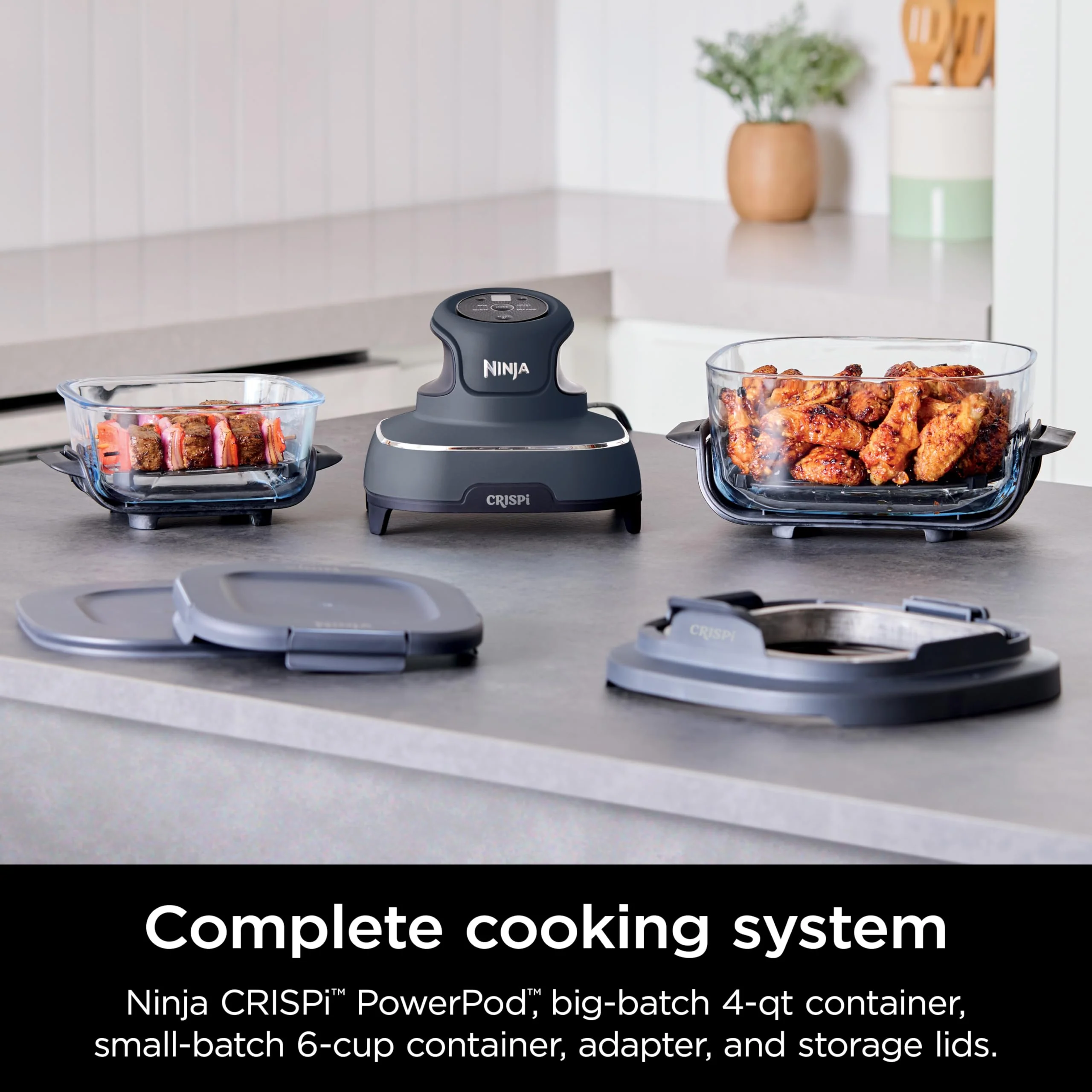 Ninja Crispi Air Fryer, Microwave, Freezer & Dishwasher Safe, Non Toxic Glass Portable Cooking System, 4 QT & 6 Cup Glass Containers with Storage Lids, Easy Meals, Air Fry, Bake, Grey (Renewed) - Image 8