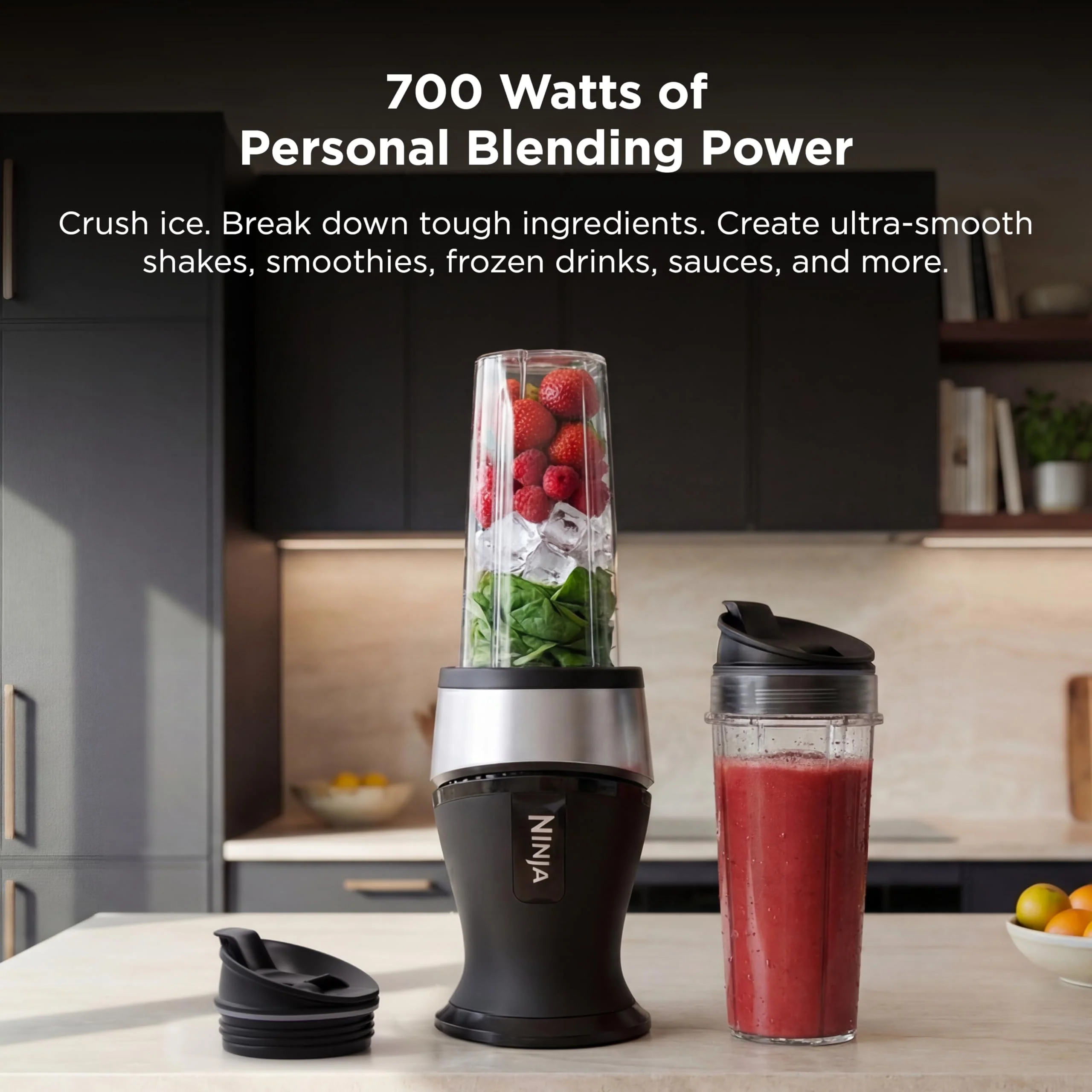 Ninja Fit Compact Personal Blender | Portable Blender for Smoothies, Shakes, and Frozen Blending | Includes (2) 16-oz. To-Go Cups and Spout Lids | 700 Watt | Black | QB3001SS - Image 3