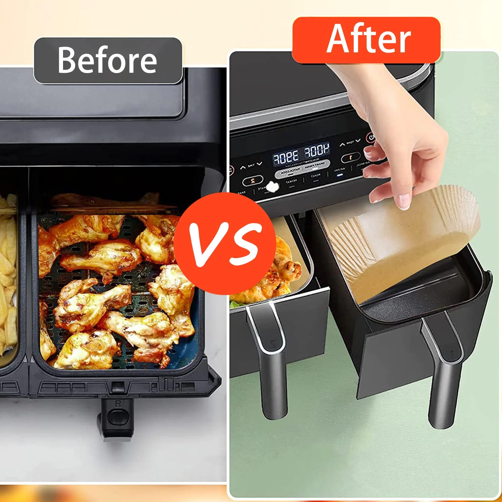 Ninja Foodi Air Fryer Liners, Ninja Air Fryer Liners Disposable, Ninja DZ071 Foodi Ninja Dual Air Fryer Parchment Paper Liners, Rectangular Airfryer Paper Liners, Rectangle 2 Basket Liners - Image 2