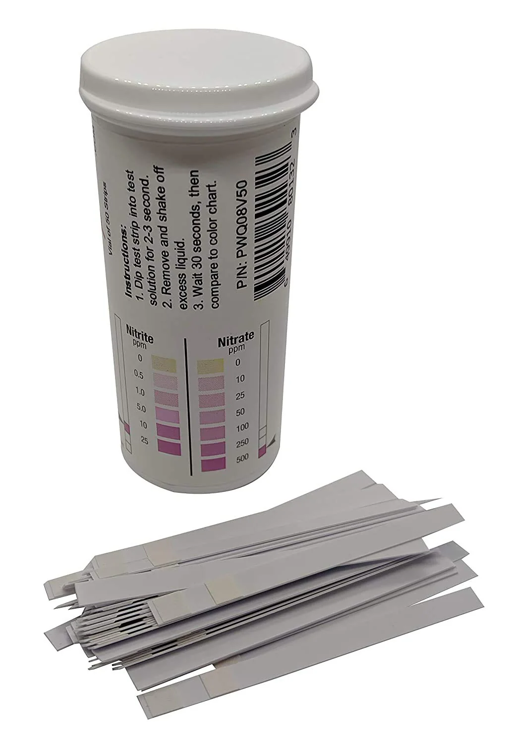Nitrite 0-25 ppm, Nitrate 0-500 ppm Two Pad Test Strip [Vial of 50 Strips] - Image 3