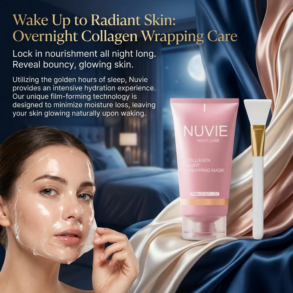 NO BALD Nuvie Collagen Mask, YURI Collagen Night Wrapping Mask, Easy Peel Off Facial Mask Skin Care night mask, Hydrating Face Mask is the Ideal Gifts for Women and Teen Girls!2.54 fl.oz (1 pcs) - Image 5