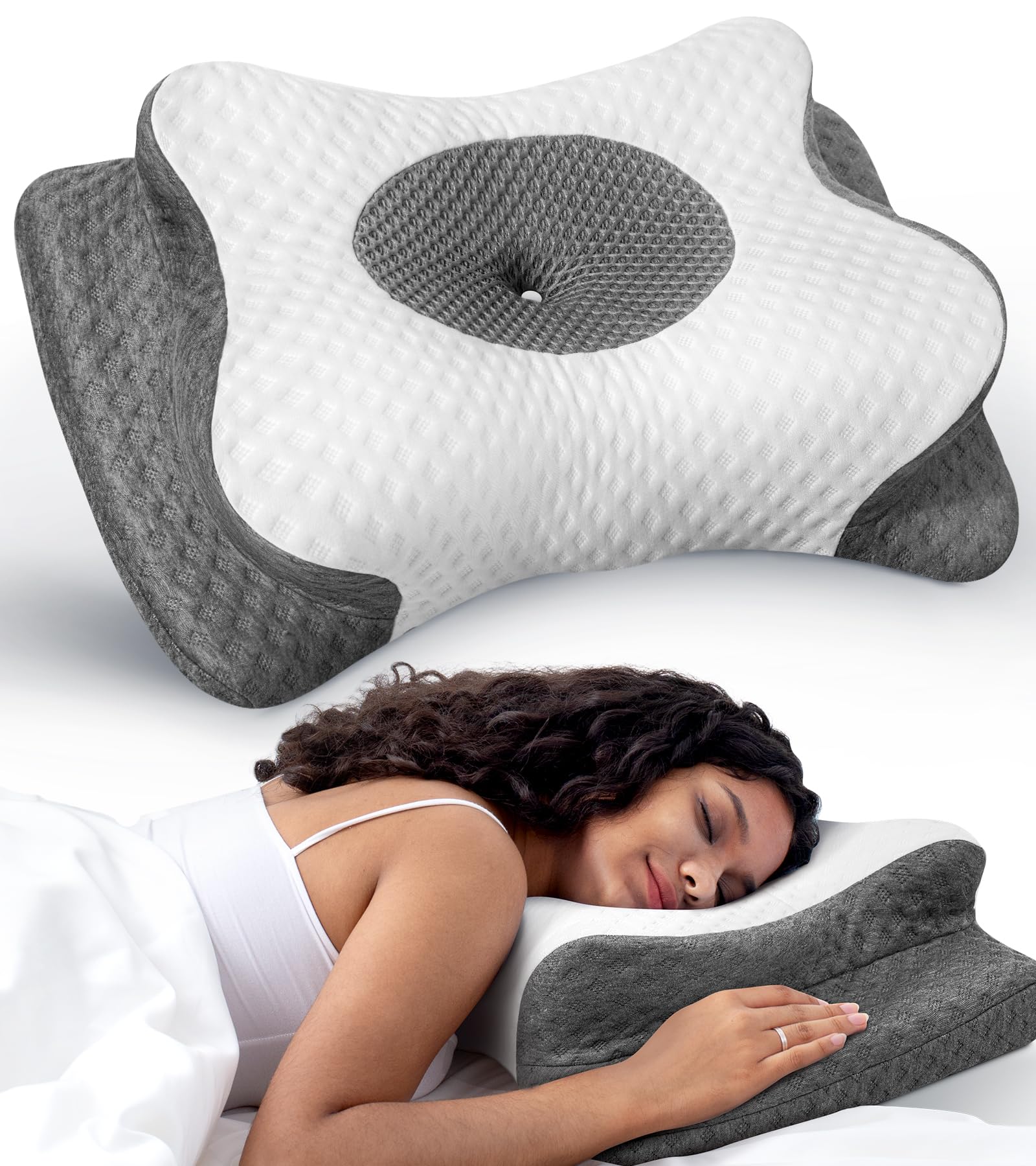 No More Aches Neck Pillow for Pain Relief, Adjustable Cervical Pillow for Neck Support with Armrest, Odorless Ergonomic Butterfly Memory Foam Pillows,Orthopedic Bed Pillow Side Back Stomach Sleeping - Image 2