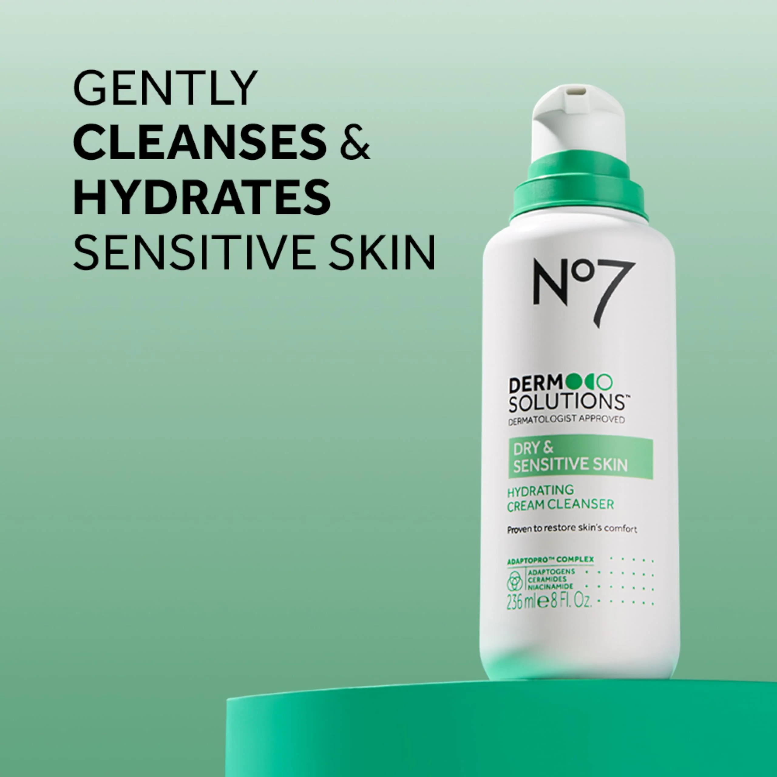 No7 Derm Solutions Hydrating Facial Cleanser - Gentle Cream Face Wash Formulated with Ceramides, Niacinamide & Adaptogens to Help Maintain Skin's Moisture Barrier - For Dry & Sensitive Skin (16 Fl Oz) - Image 7