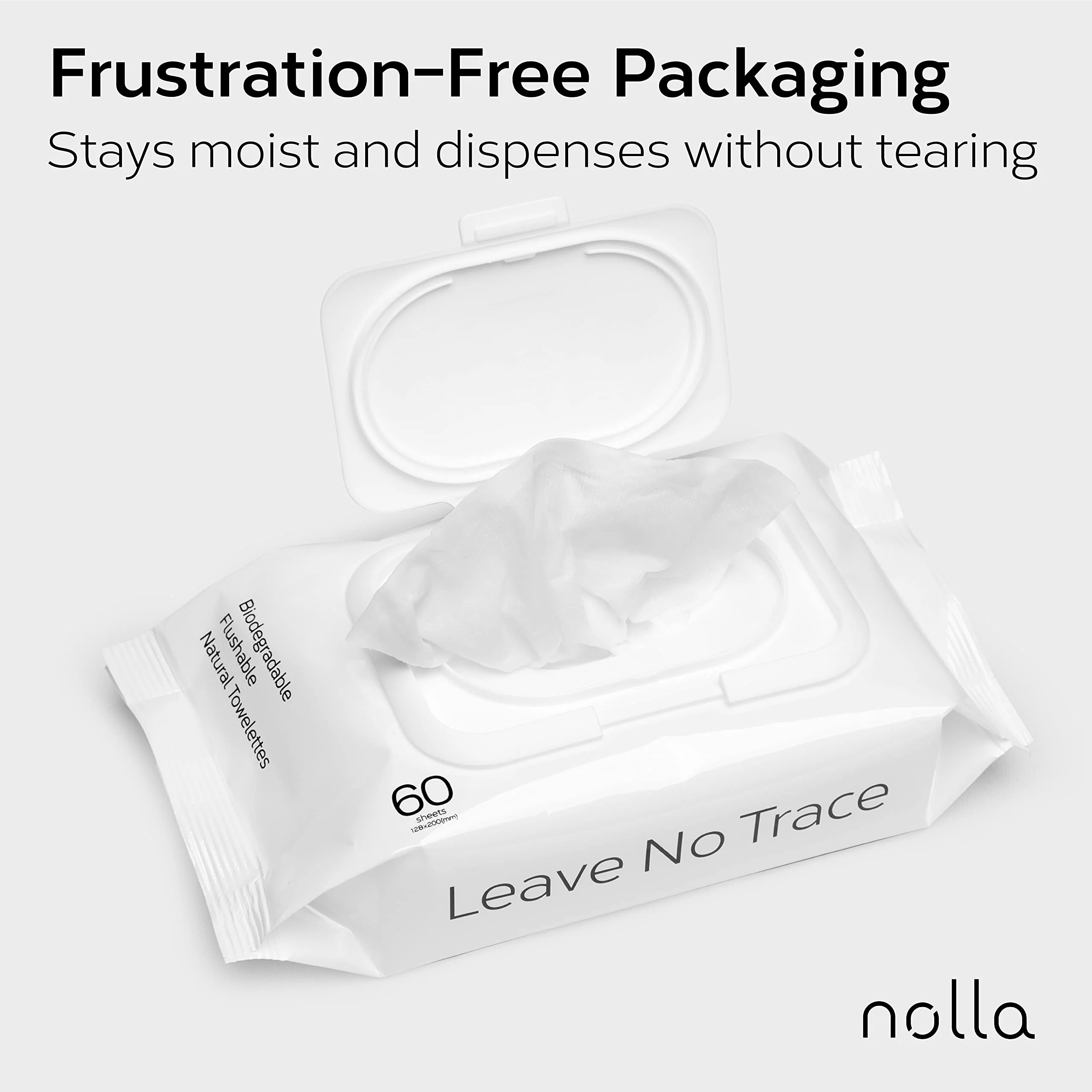 Nolla Flushable Wipes, 100% Plant-Based, Plastic-Free and Biodegradable - For Adults and Kids - Unscented + Soothing Aloe and Vitamin E 360 Count (6 Packs of 60) - Image 6