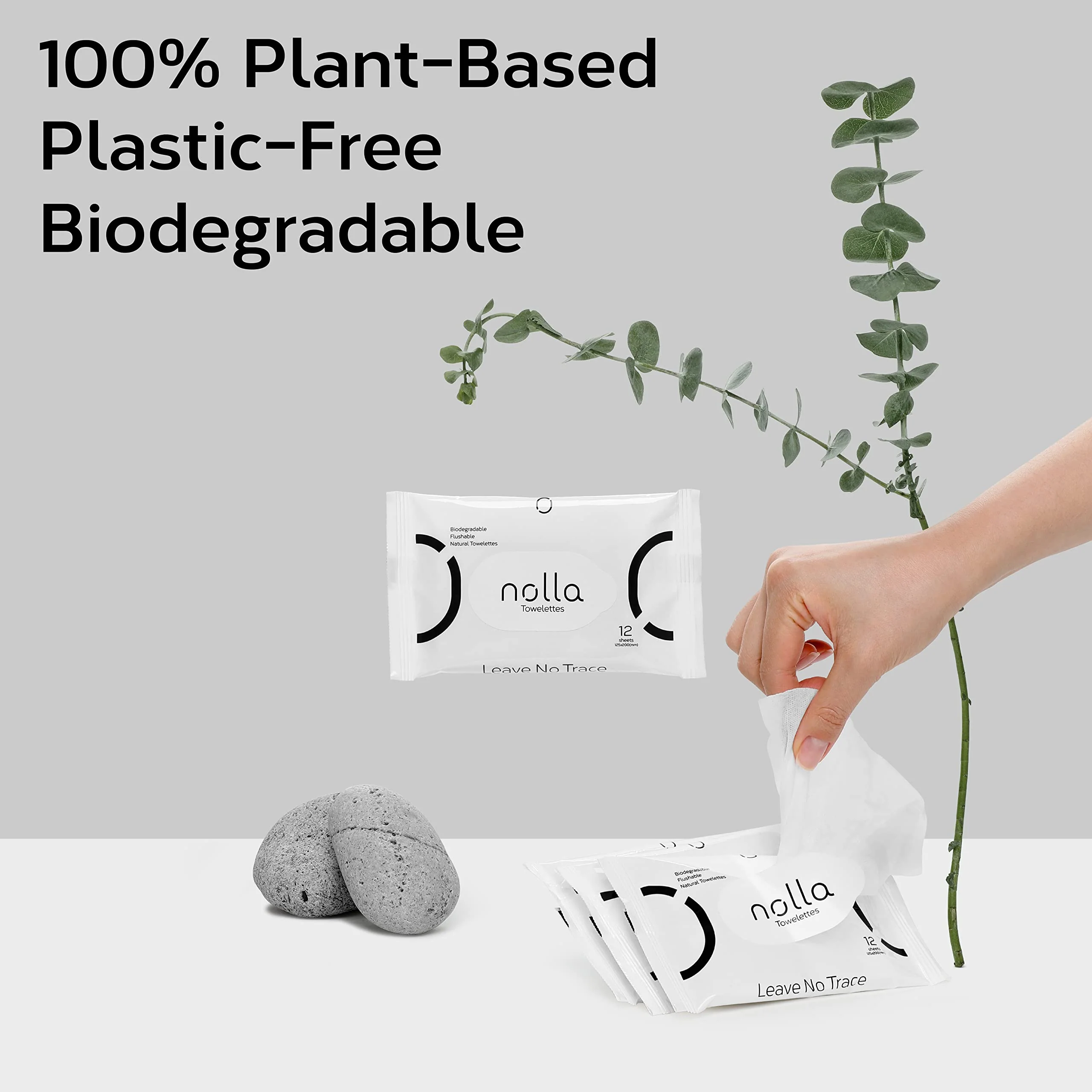 Nolla Flushable Wipes Travel Packs, 100% Plant-Based, Plastic-Free and Biodegradable - Unscented + Soothing Aloe and Vitamin E 240 Count (20 Packs of 12) - Image 2