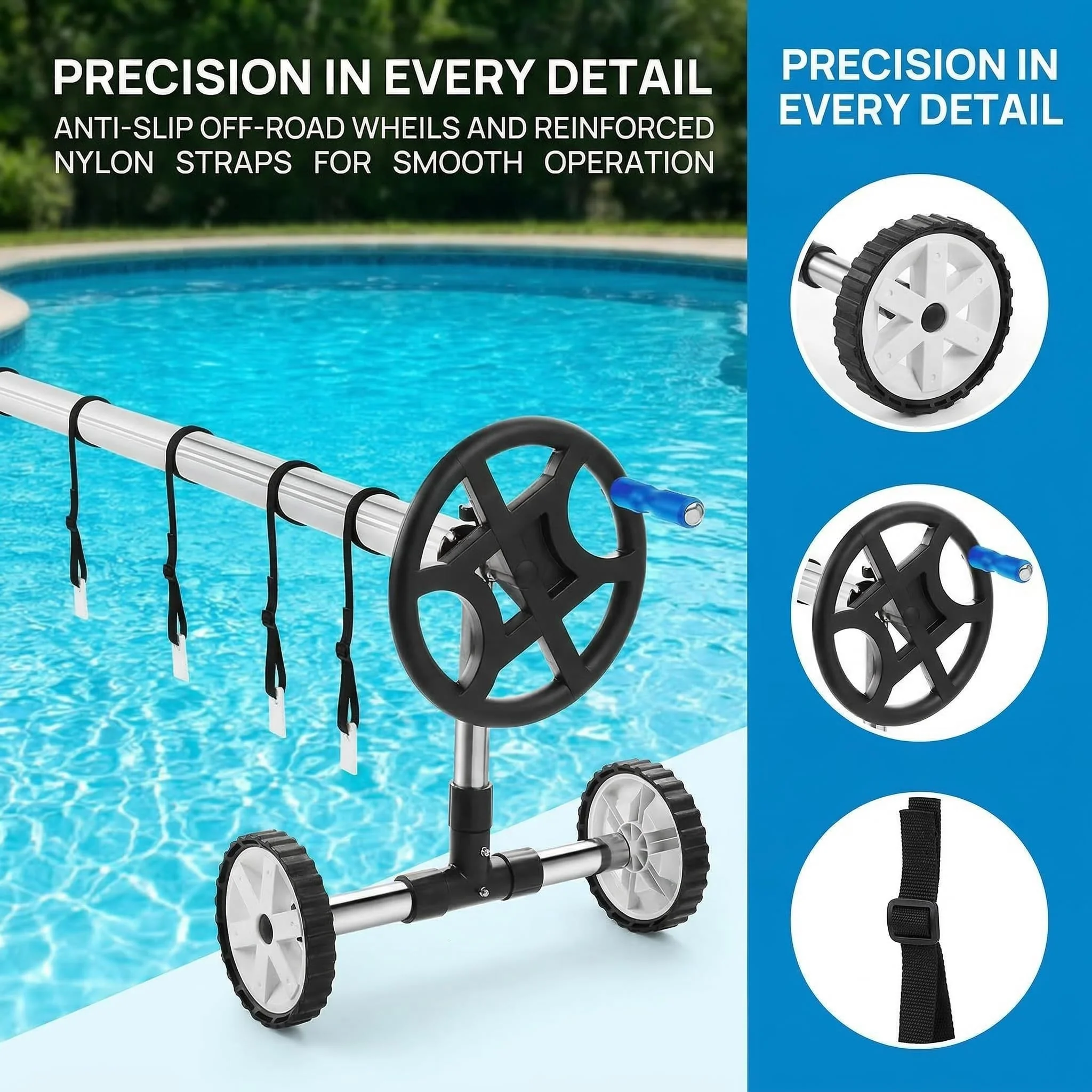 Nollapo 18FT Aluminum Solar Pool Cover Reel System – Adjustable In-Ground Swimming Pool Cover Roller, Easy-Crank Handle, Rust-Resistant Tube, Fits 6–18 ft Wide Pools - Image 4