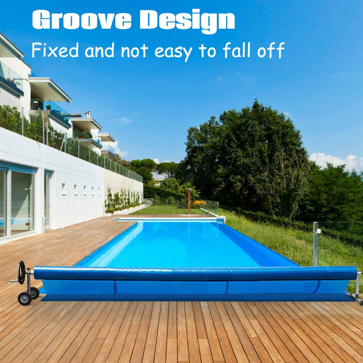 Nollapo Aluminum Solar Swimming Inground Pool Cover Reel Set (14FT, Blue) - Image 2