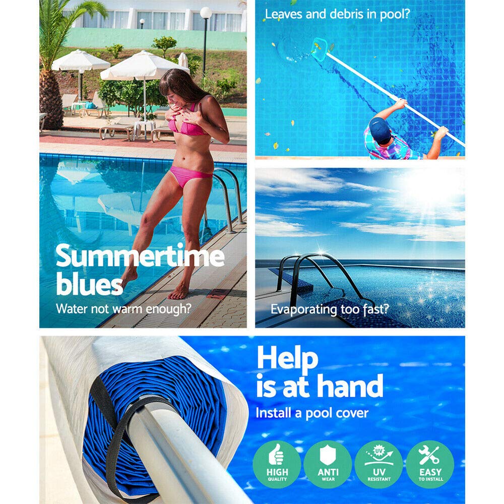 Nollapo Aluminum Solar Swimming Inground Pool Cover Reel Set (14FT, Blue) - Image 4