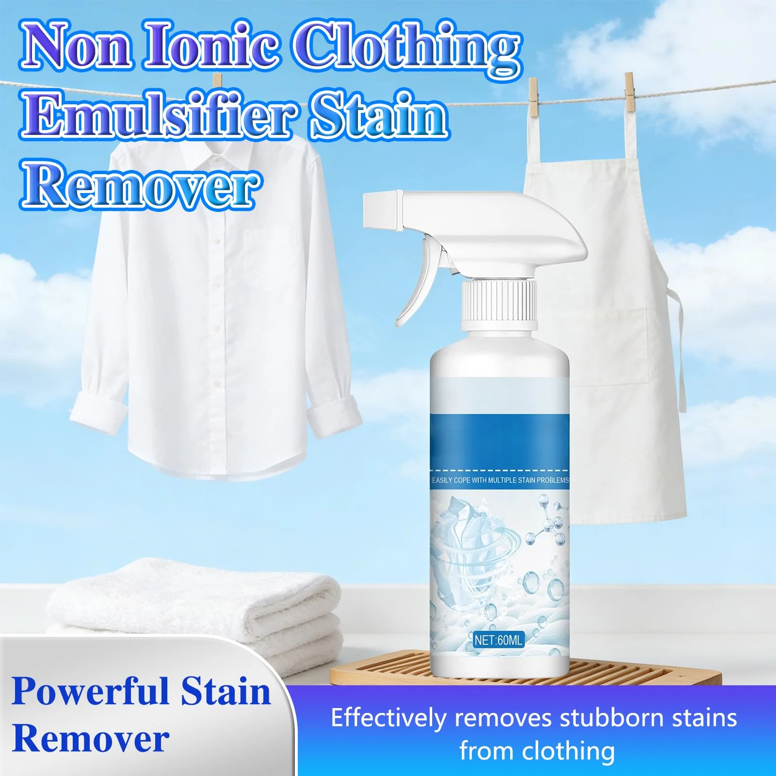 Non Ionic Clothing Emulsifier Stain Remover, Portable Dry Cleaning Stain Removal Spray, Powerful Laundry Stain Remover Spray, Active Enzyme Laundry For Clothes (2pc) - Image 7