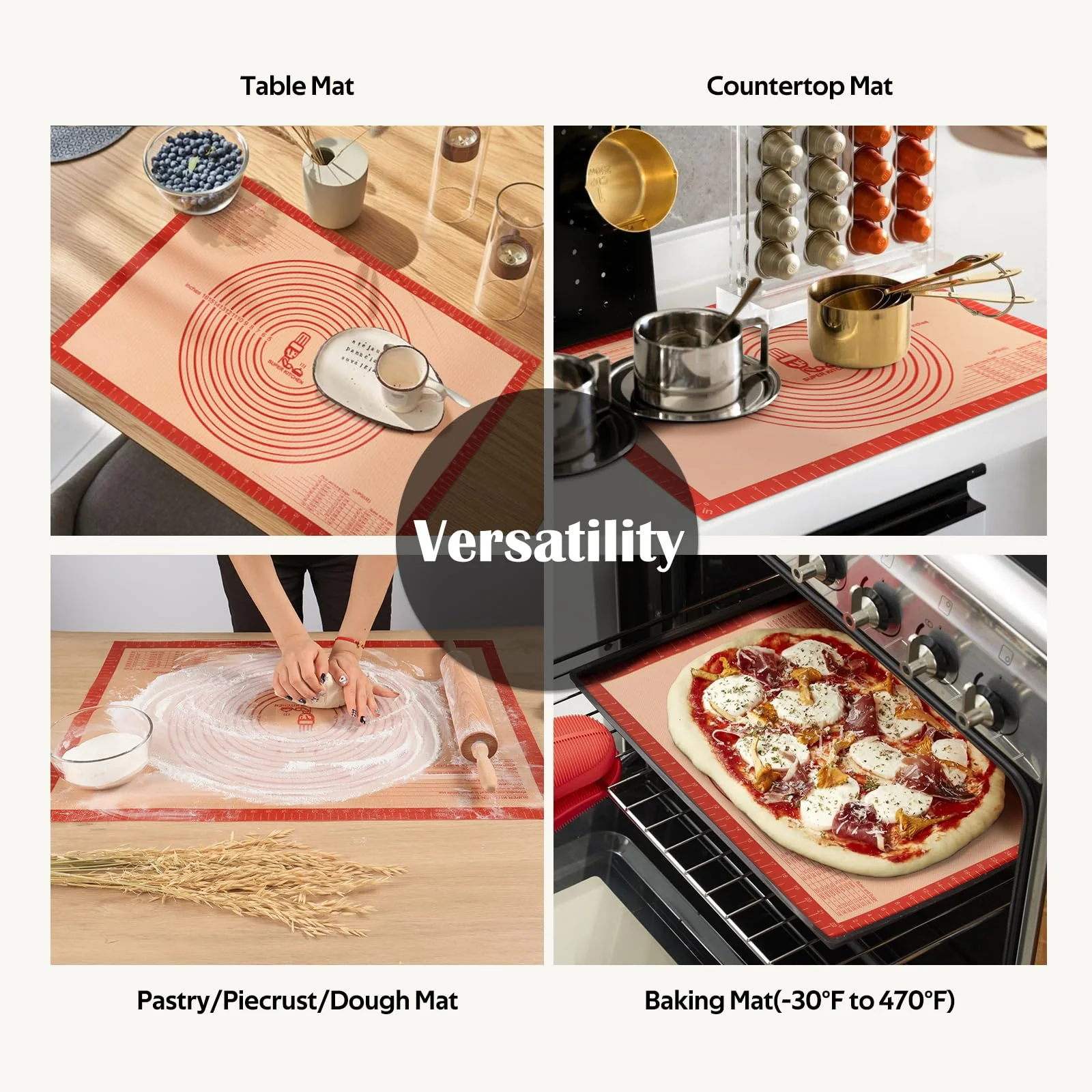 Non-slip Silicone Pastry Mat Extra Large with Measurements 36''By 24'' for Baking Mat, Counter/Dough Rolling/Oven Liner/Fondant/Pie Crust（Red） - Image 4
