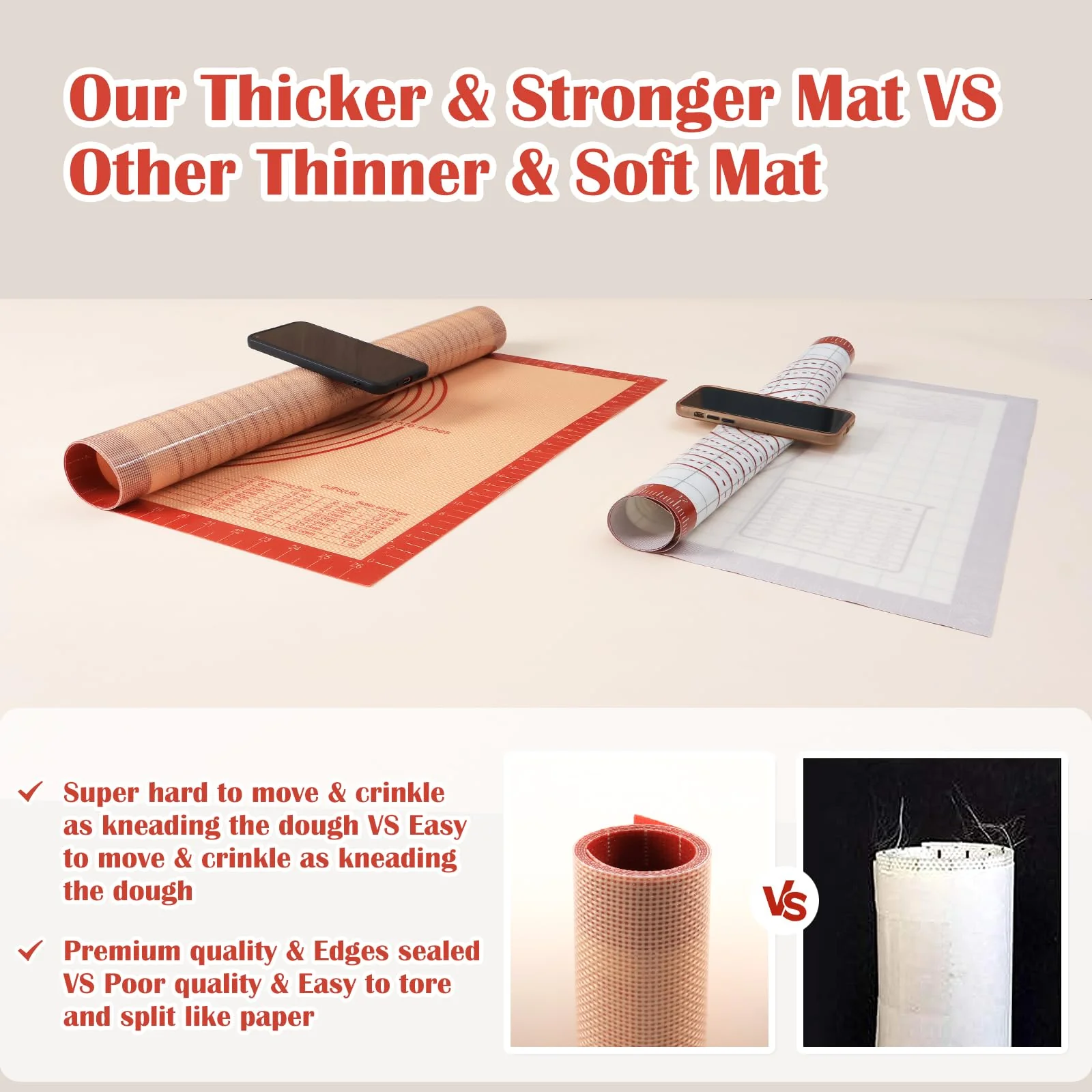 Non-slip Silicone Pastry Mat Extra Large with Measurements 36''By 24'' for Baking Mat, Counter/Dough Rolling/Oven Liner/Fondant/Pie Crust（Red） - Image 6