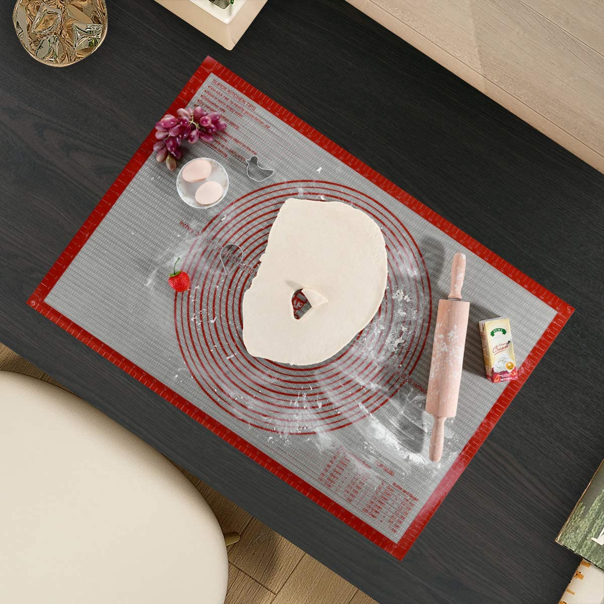 Non-slip Silicone Pastry Mat Extra Large with Measurements 36''By 24'' for Baking Mat, Counter/Dough Rolling/Oven Liner/Fondant/Pie Crust（Red） - Image 9