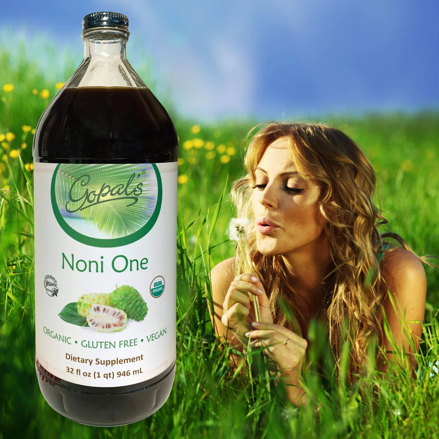 Noni One | 100% Pure Organic Noni Juice - 32oz Glass Bottle (1 qt) | Gluten-Free and Vegan Superfruit Supplement, 30 grams of Noni Juice Per Serving, Vitamin and Antioxidant Rich | Gopal's Healthfoods - Image 2