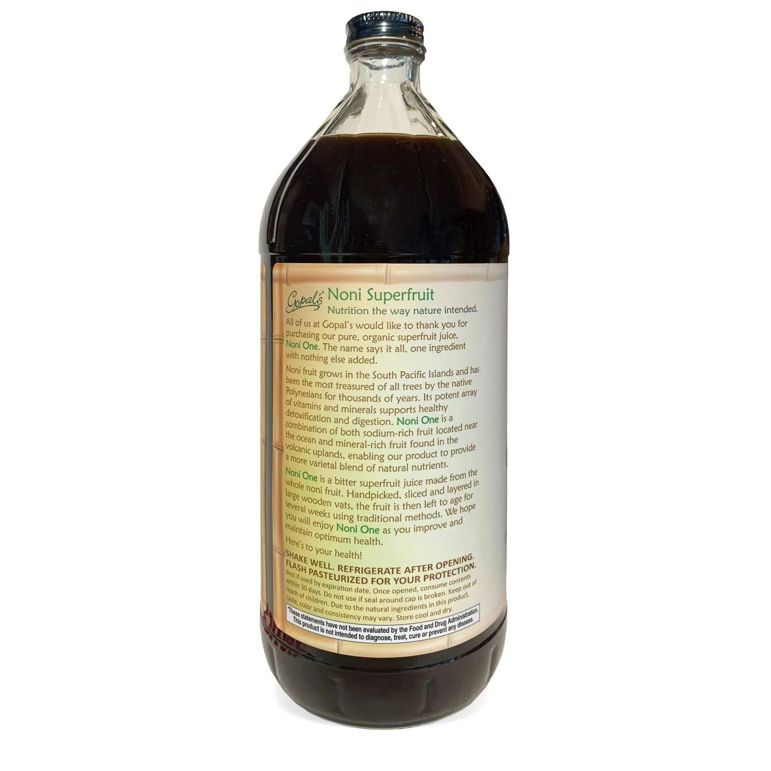 Noni One | 100% Pure Organic Noni Juice - 32oz Glass Bottle (1 qt) | Gluten-Free and Vegan Superfruit Supplement, 30 grams of Noni Juice Per Serving, Vitamin and Antioxidant Rich | Gopal's Healthfoods - Image 3