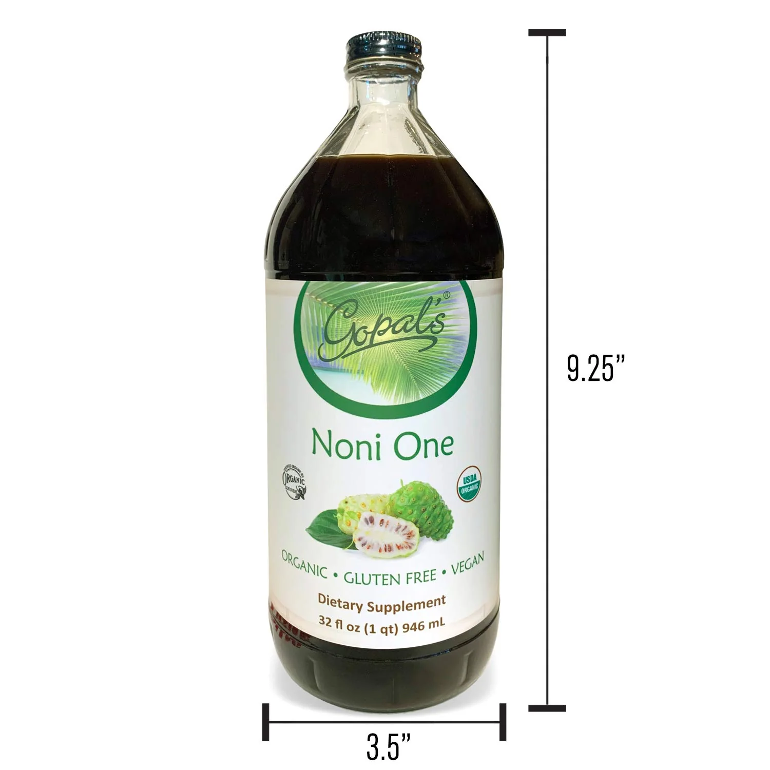 Noni One | 100% Pure Organic Noni Juice - 32oz Glass Bottle (1 qt) | Gluten-Free and Vegan Superfruit Supplement, 30 grams of Noni Juice Per Serving, Vitamin and Antioxidant Rich | Gopal's Healthfoods - Image 4