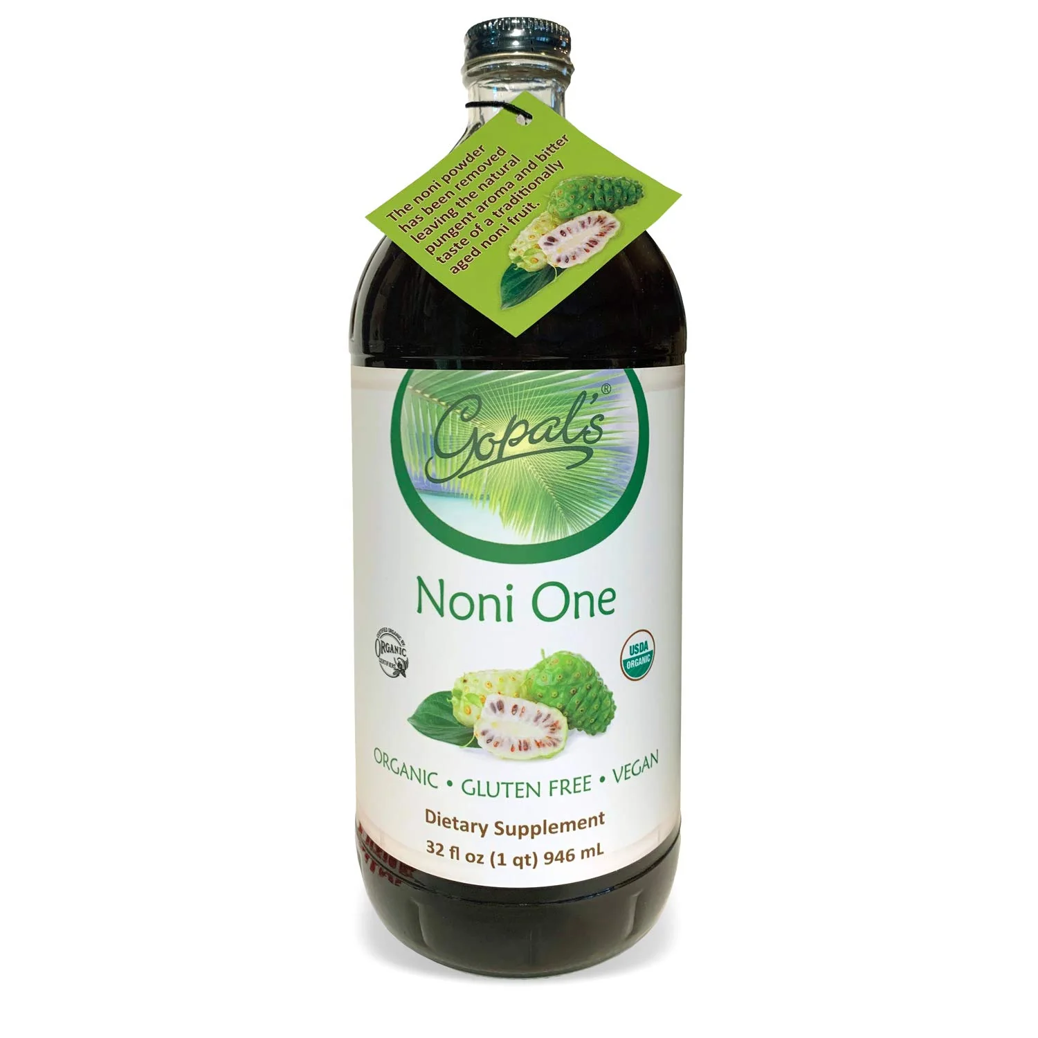 Noni One | 100% Pure Organic Noni Juice - 32oz Glass Bottle (1 qt) | Gluten-Free and Vegan Superfruit Supplement, 30 grams of Noni Juice Per Serving, Vitamin and Antioxidant Rich | Gopal's Healthfoods - Image 6