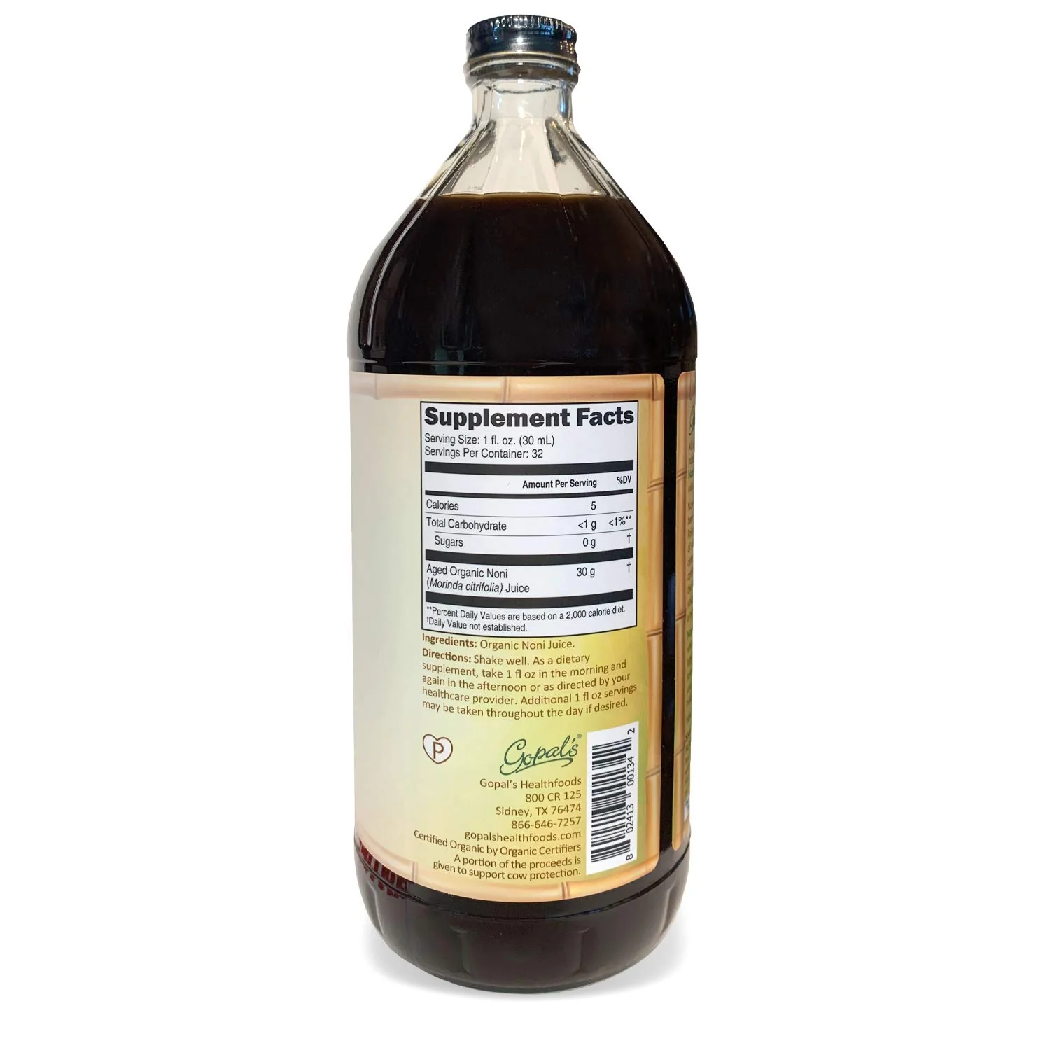 Noni One | 100% Pure Organic Noni Juice - 32oz Glass Bottle (1 qt) | Gluten-Free and Vegan Superfruit Supplement, 30 grams of Noni Juice Per Serving, Vitamin and Antioxidant Rich | Gopal's Healthfoods - Image 7