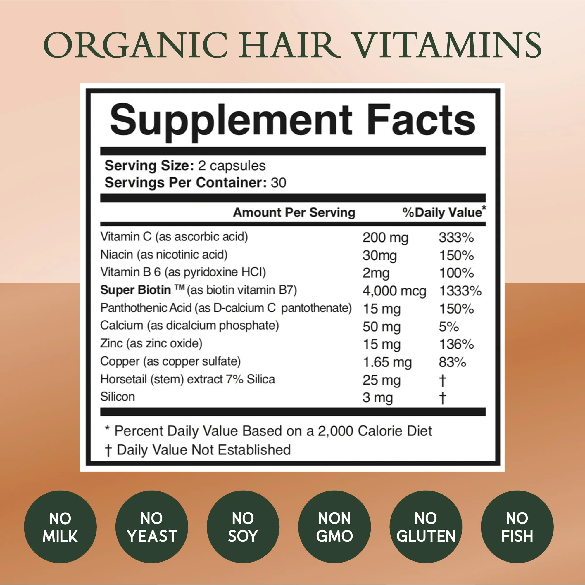 NOOR HAIR Healthy Hair Formula, Hair Growth Supplement Supporting Thick Hair and Fast Hair Regrowth. Vitamin C, B6, Zinc, Propietary Non-GMO & Gluten Free Womens Hair Loss Vitamins - 30 Day Supply - Image 2