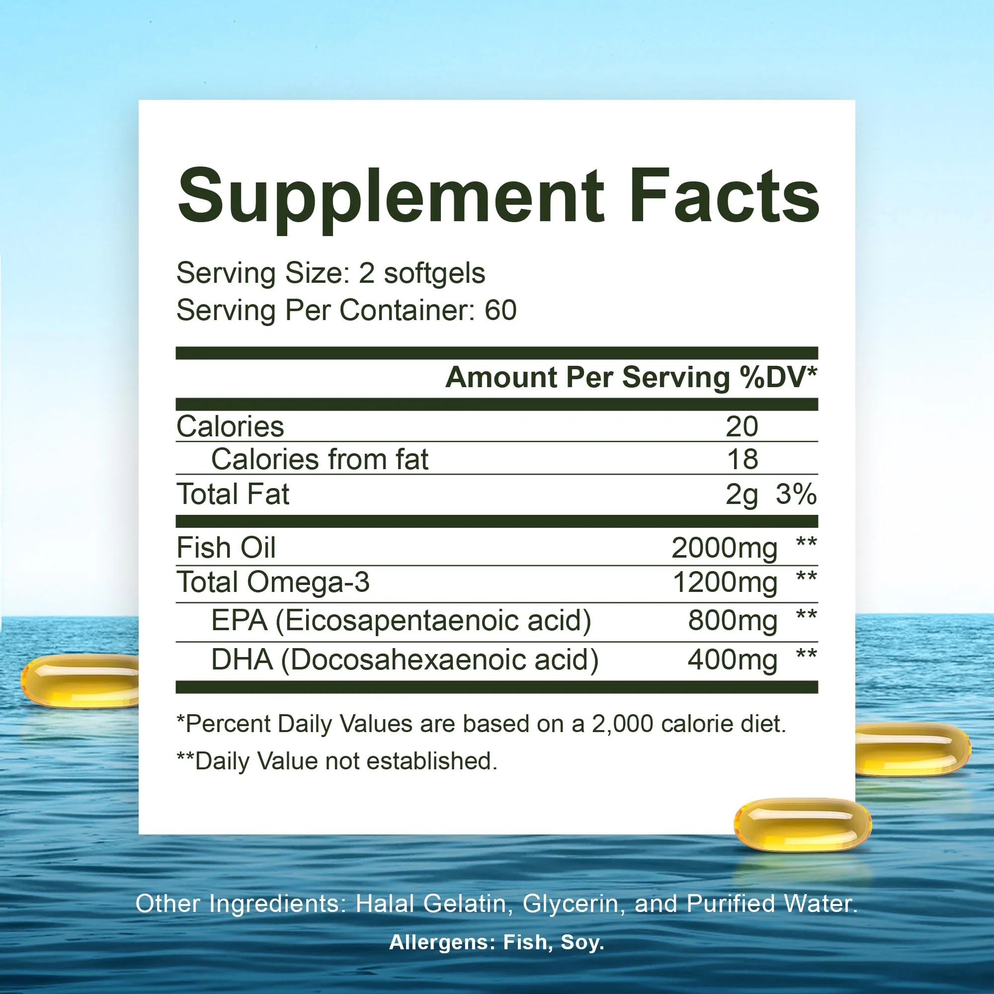 Noor Vitamins Halal Fish Oil, Halal Vitamins, Ultra Omega 3 Wild Peruvian Fish (800 mg EPA & 400 mg DHA) Heart, Brain & Joint Support, Non-GMO and Gluten Free (120 Count) - Image 9