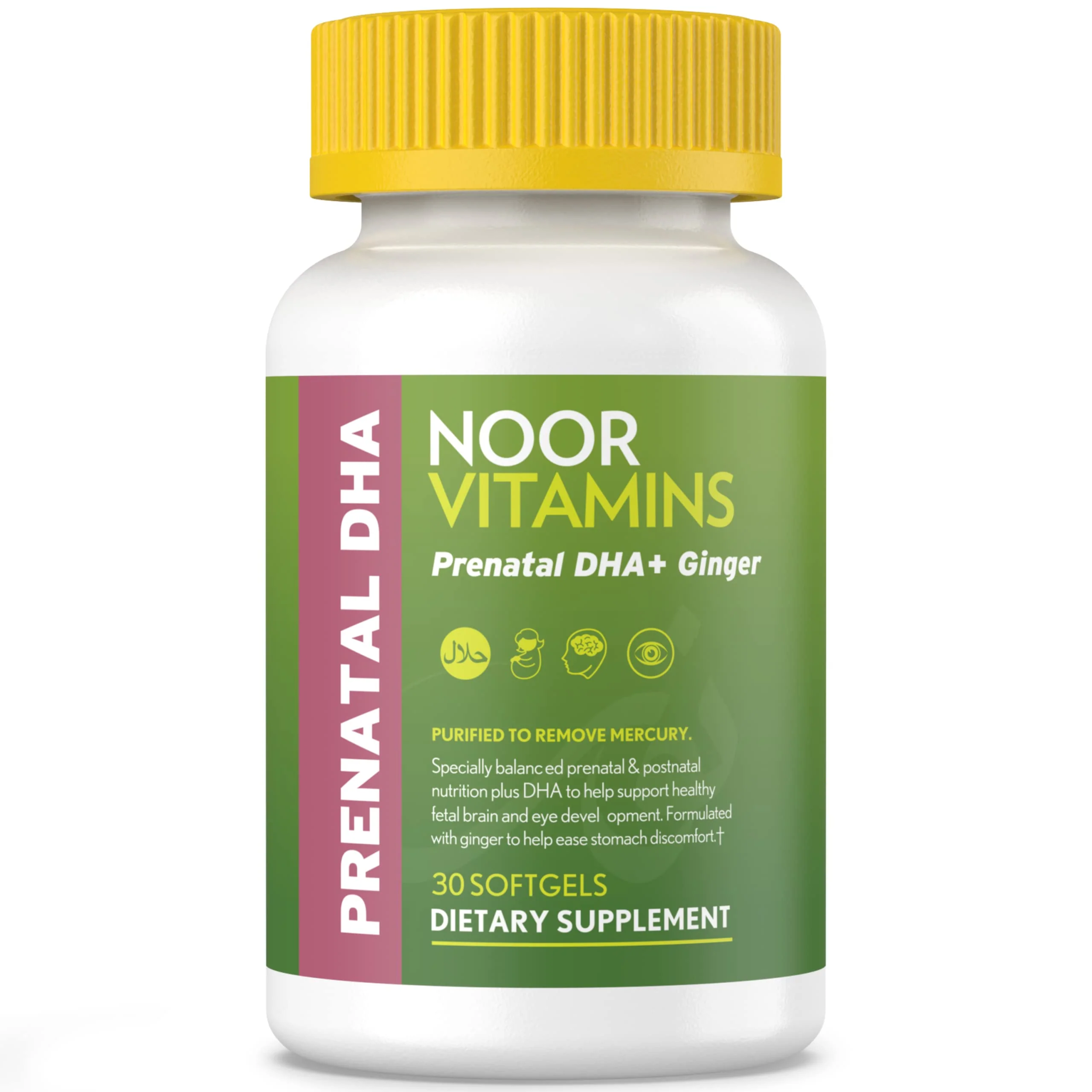 Noor Vitamins Halal Prenatal Vitamins with DHA and Folic Acid, Essential Vitamins, Ginger to Soothe Mom's Stomach, Iron, Softgels, Prenatal Vitamin Before/During/Post Pregnancy (1 Month Supply) - Image 2
