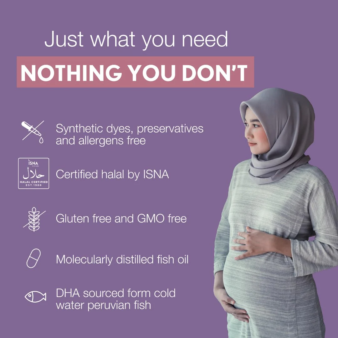 Noor Vitamins Halal Prenatal Vitamins with DHA and Folic Acid, Essential Vitamins, Ginger to Soothe Mom's Stomach, Iron, Softgels, Prenatal Vitamin Before/During/Post Pregnancy (1 Month Supply) - Image 8