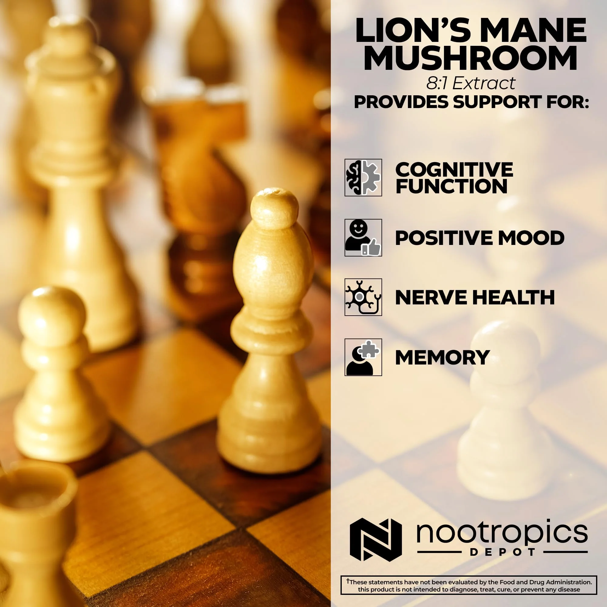 Nootropics Depot Lions Mane Mushroom Capsules | 8:1 Whole Fruiting Body Dual Extract | 500mg | 180 Count | Hericium erinaceus - Image 4