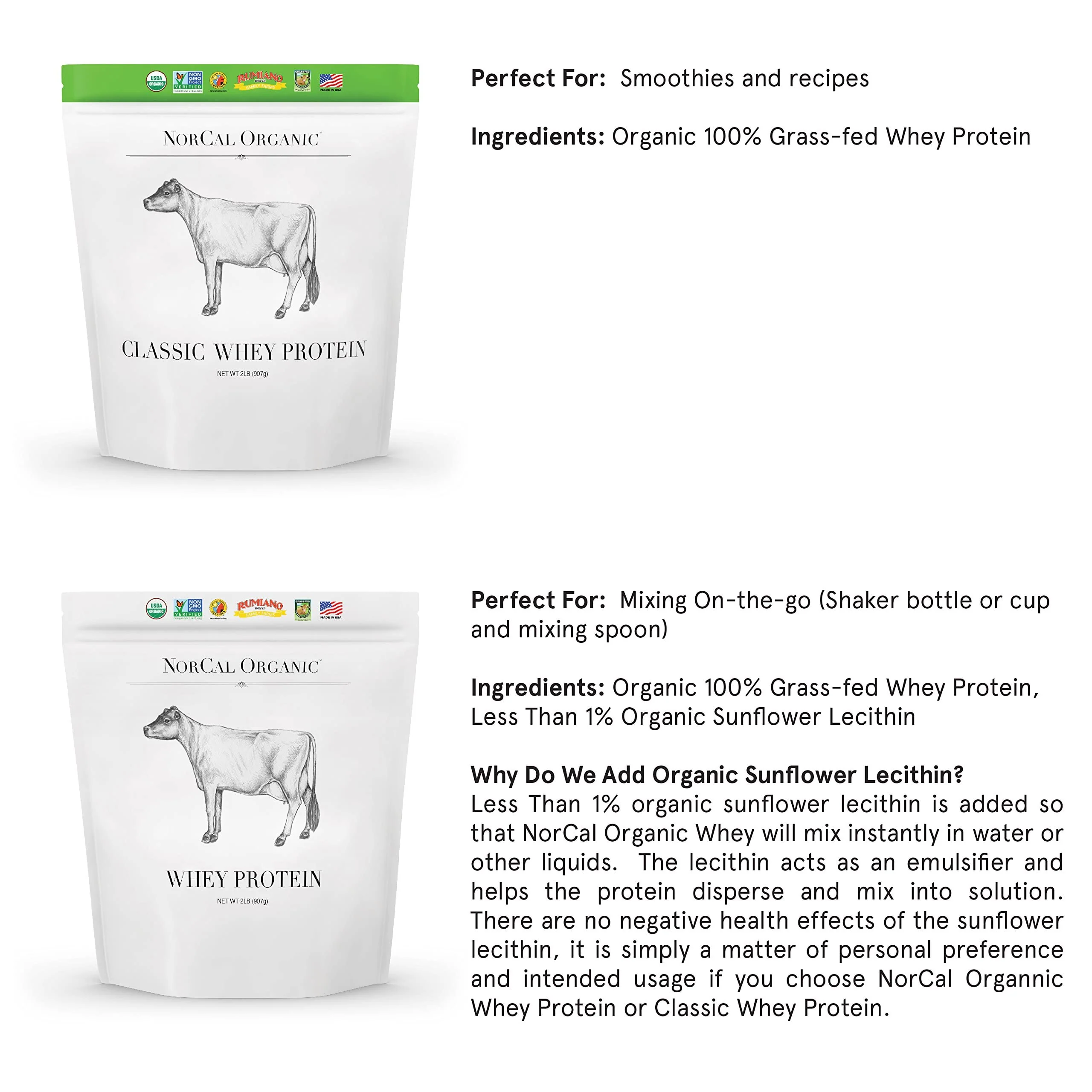NorCal Organic - Classic Whey Protein - 100% Grass-Fed and Grass-Finished - UNFLAVORED - Lecithin-Free - 2lb Bulk - Image 4