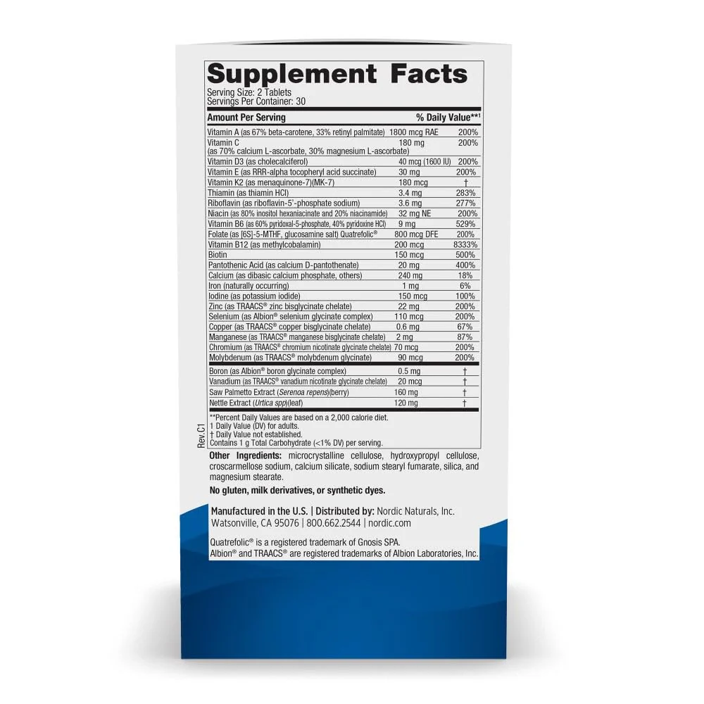Nordic Naturals Men’s Multivitamin Extra Strength - Bone, Energy, & Blood-Vessel Support - Immunity Supplement - 20 Essential Nutrients - 60 Tablets - 30 Servings - Image 5