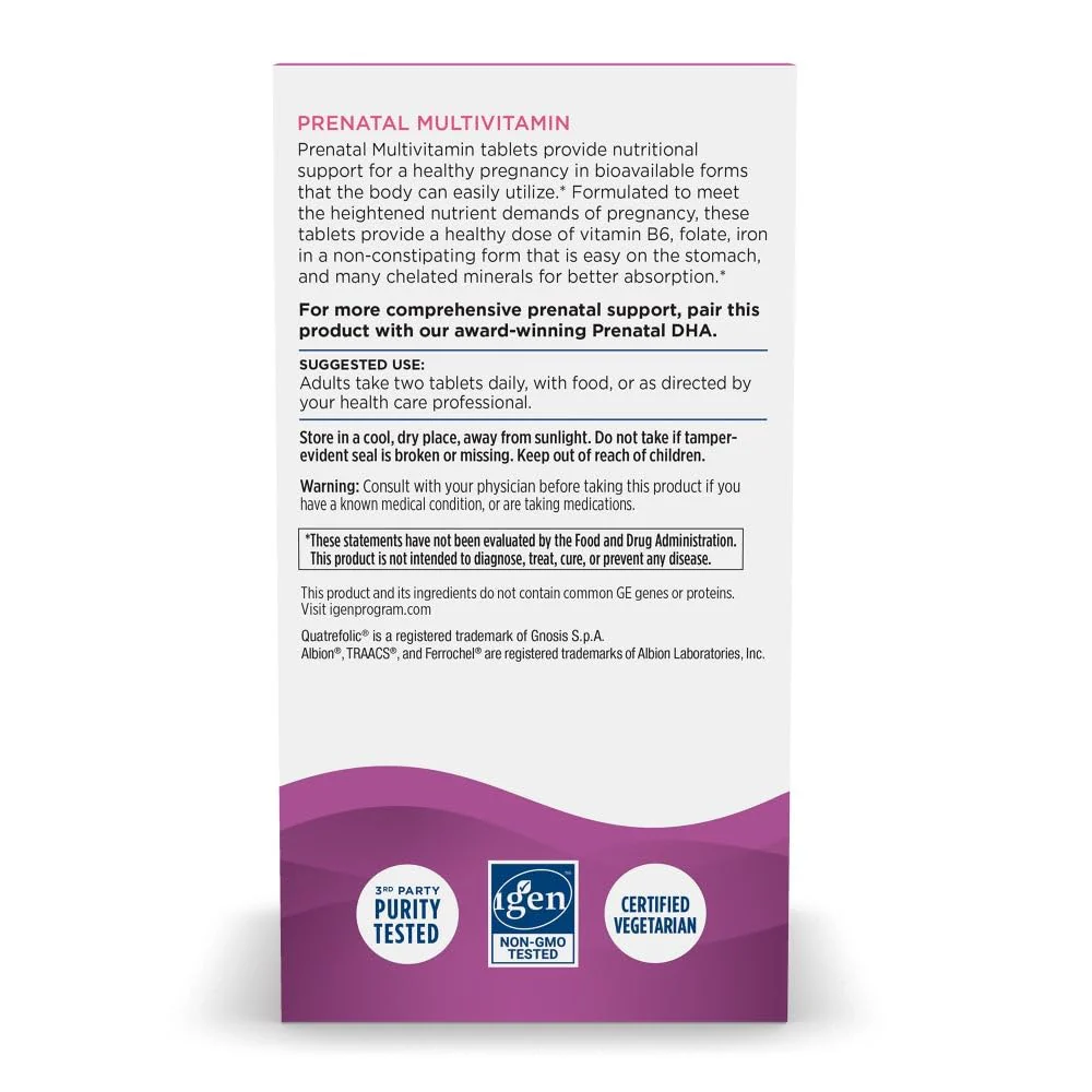 Nordic Naturals Prenatal Multivitamin for Women - Daily Vegetarian Prenatal Vitamins - 22 Essential Nutrients, Including B6, Folate, and Iron - 60 Tablets - 30 Servings - Image 7