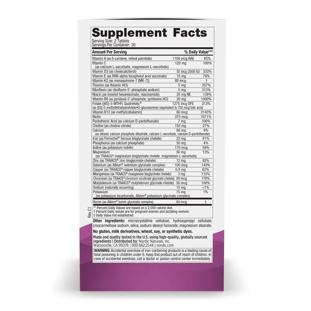 Nordic Naturals Prenatal Multivitamin for Women - Daily Vegetarian Prenatal Vitamins - 22 Essential Nutrients, Including B6, Folate, and Iron - 60 Tablets - 30 Servings - Image 8