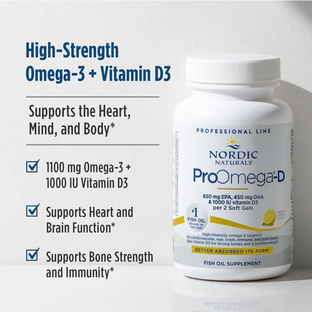 Nordic Naturals ProOmega-D, Lemon Flavor - 120 Soft Gels - 1280 mg Omega-3 + 1000 IU D3 - High-Potency Fish Oil - EPA & DHA - Brain, Eye, Heart, & Immune Health - Non-GMO - 60 Servings - Image 3