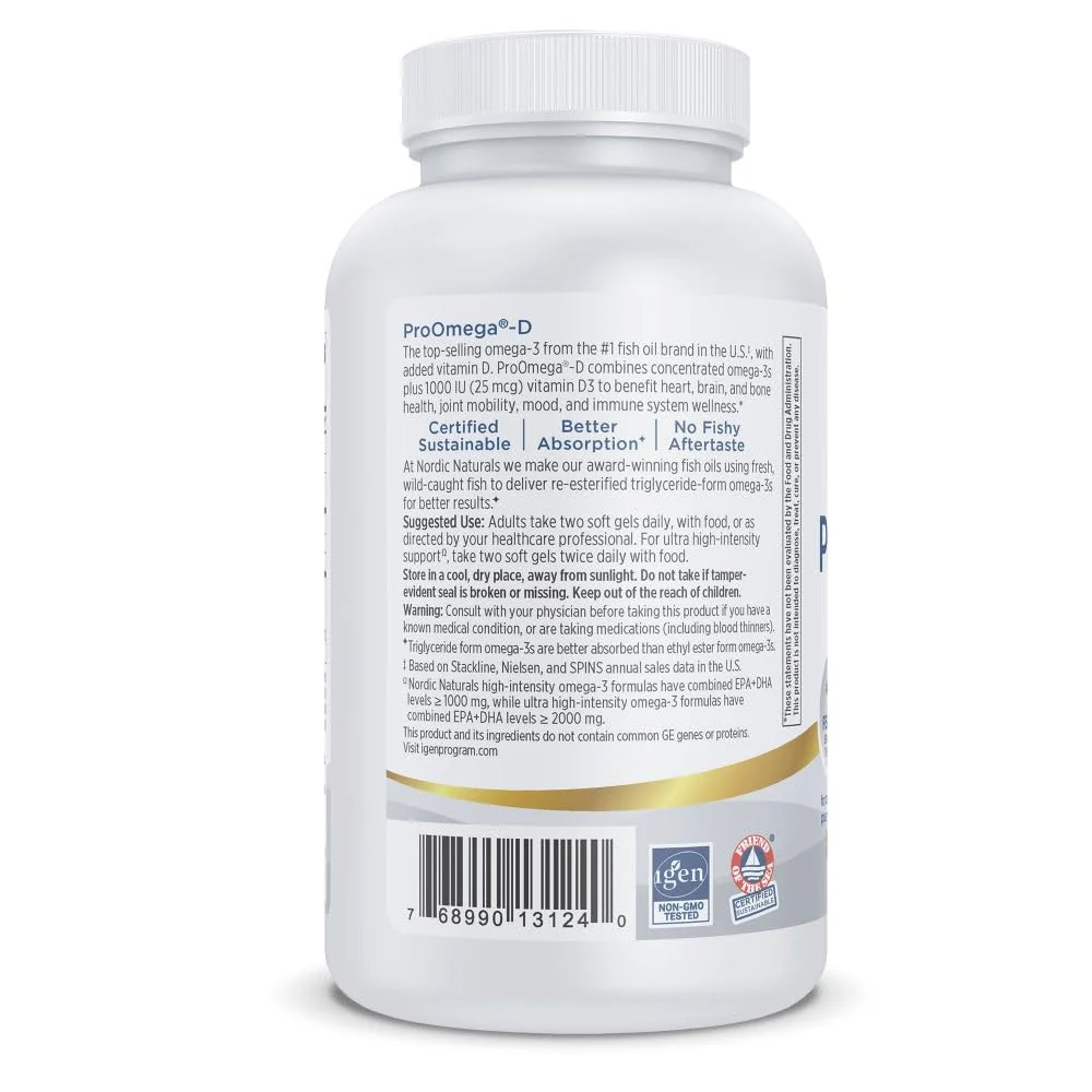 Nordic Naturals ProOmega-D, Lemon Flavor - 120 Soft Gels - 1280 mg Omega-3 + 1000 IU D3 - High-Potency Fish Oil - EPA & DHA - Brain, Eye, Heart, & Immune Health - Non-GMO - 60 Servings - Image 6
