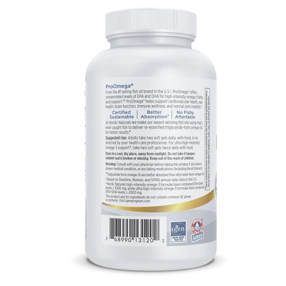Nordic Naturals ProOmega, Lemon Flavor - 120 Soft Gels - 1280 mg Omega-3 - High Potency Fish Oil with EPA & DHA - Promotes Brain, Eye, Heart, & Immune Health - Non-GMO - 60 Servings - Image 6
