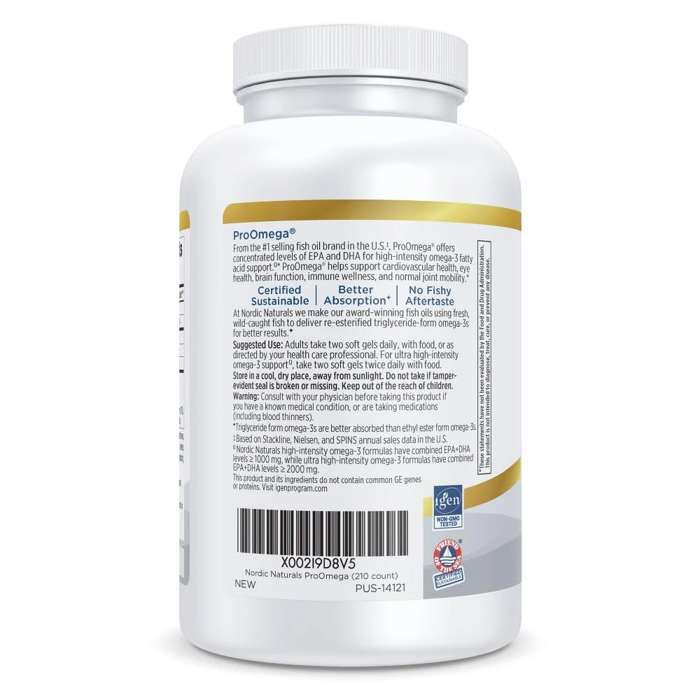 Nordic Naturals ProOmega, Lemon Flavor - 210 Soft Gels - 1000 mg Omega-3 - High-Potency Fish Oil with EPA & DHA - Promotes Brain, Eye, Heart, & Immune Health - Non-GMO - 105 Servings - Image 6