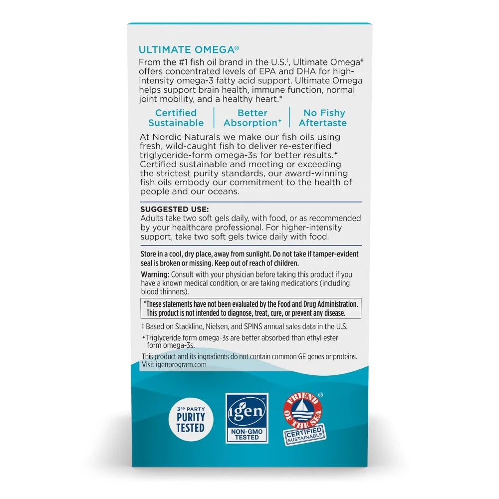 Nordic Naturals Ultimate Omega, Lemon Flavor - 180 Soft Gels - 1280 mg Omega-3 - High-Potency Fish Oil with EPA & DHA - Promotes Brain & Heart Health - Non-GMO - 90 Servings