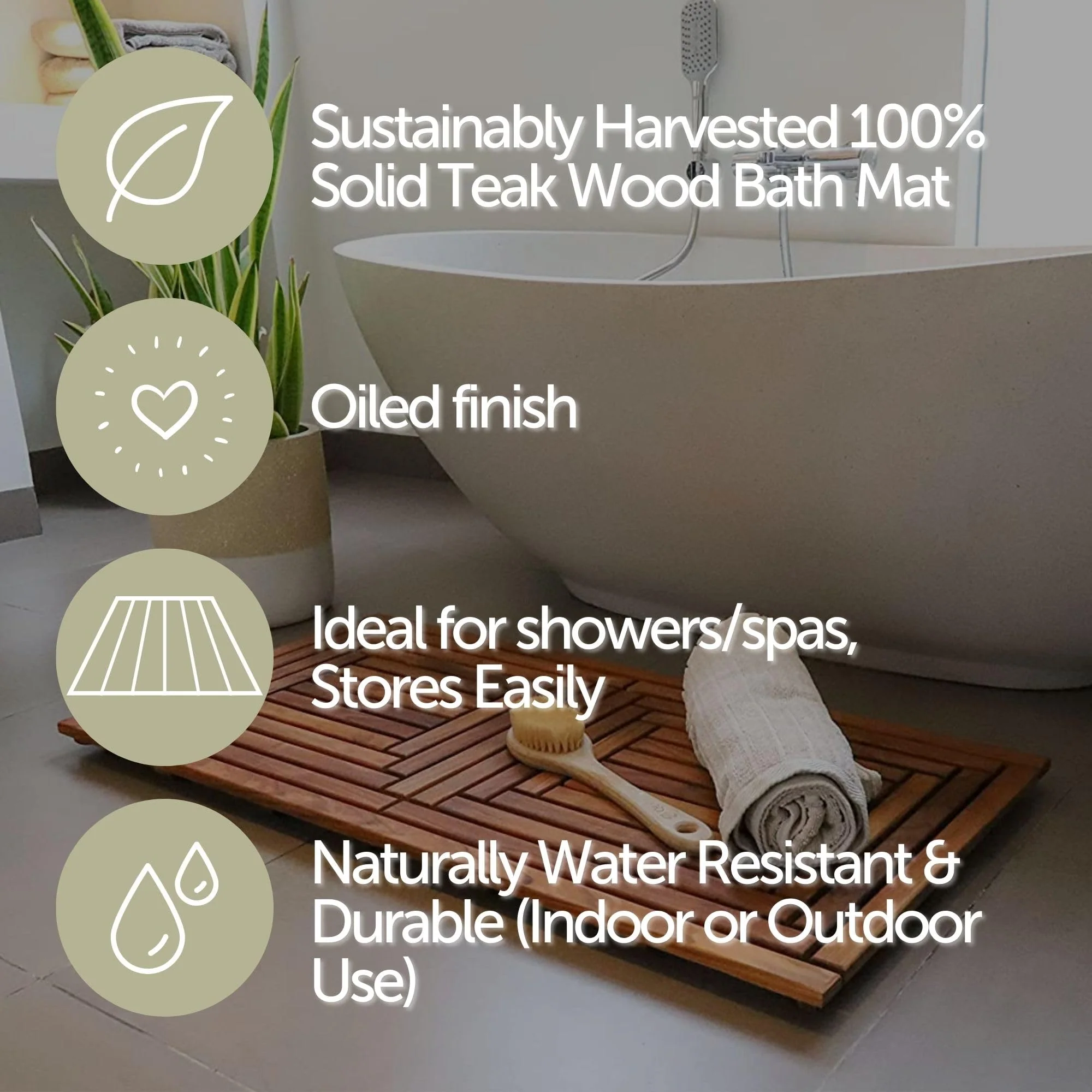 Nordic Style Teak Shower, Bath and Spa Mat | Indoor + Outdoor Use | Non-Slip Wood Platform | Spa, Sauna, Pool, Hot Tub | Luxury Decor | Framed Oiled Finish (40" x 20") - Image 4