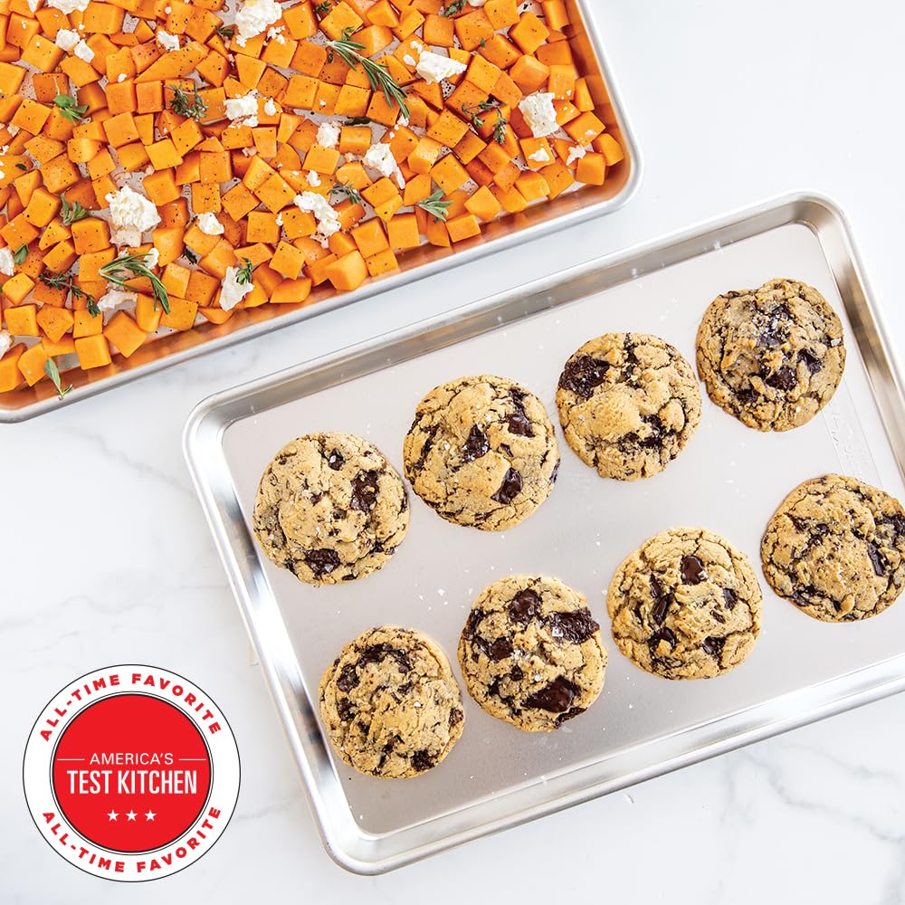 Nordic Ware Naturals Half Sheet Set - USA Made Aluminum Commercial Quality Sheet Pan for Baking or Roasting, Encapsulated Galvanized Steel Rim Prevents Warping, 2pk Half + 1/8 Sheet - Image 9