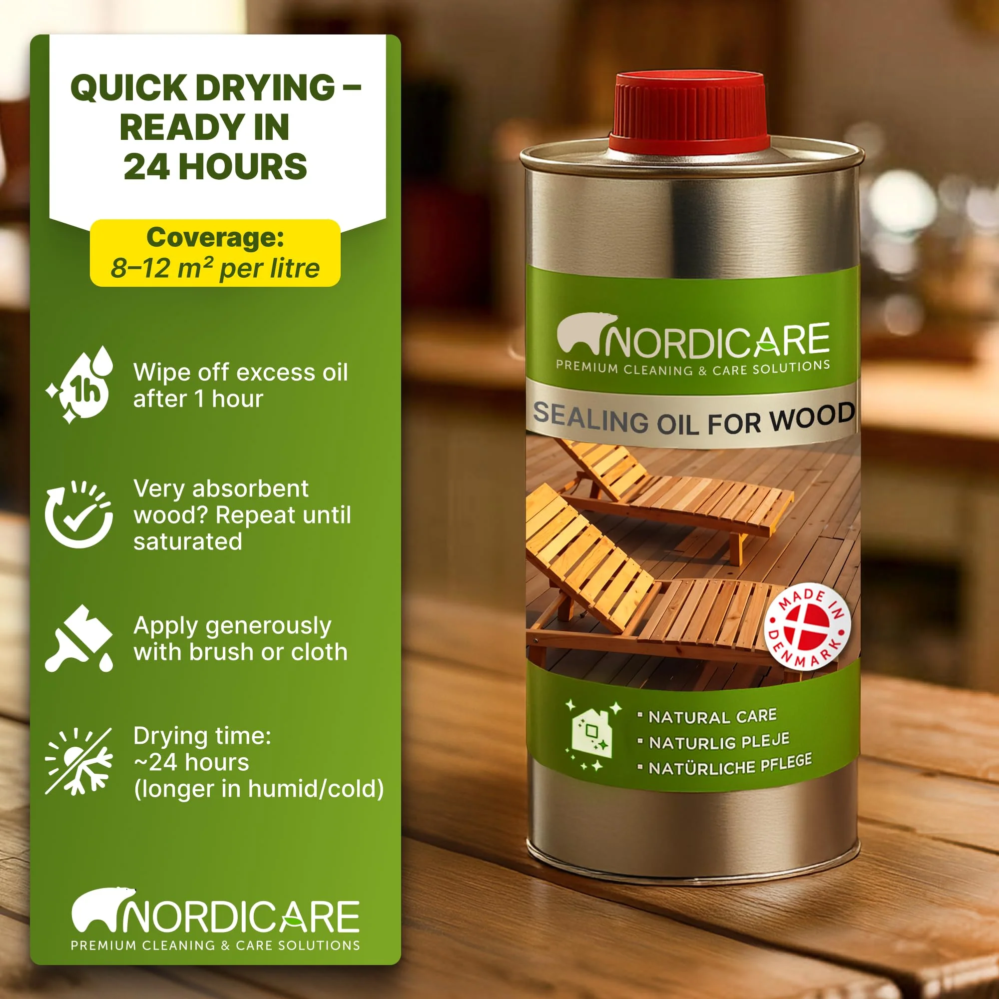 Nordicare Teak Oil for Outdoor Furniture, 16.9 Oz – Outdoor Wood Oil & Sealer for Teak, Acacia, Oak & More, Helps Restore Weathered Wood and Protect Against Drying, Easy to Apply - Image 4