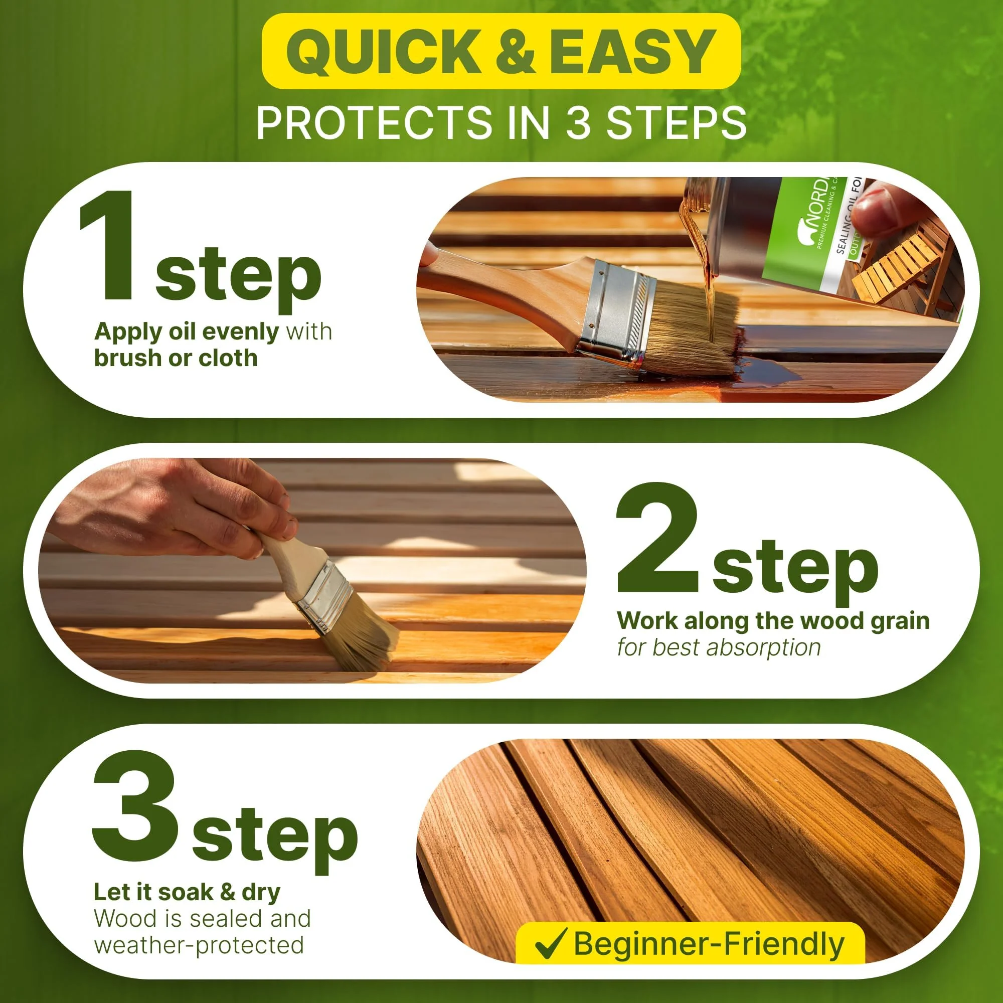 Nordicare Teak Oil for Outdoor Furniture, 16.9 Oz – Outdoor Wood Oil & Sealer for Teak, Acacia, Oak & More, Helps Restore Weathered Wood and Protect Against Drying, Easy to Apply - Image 6