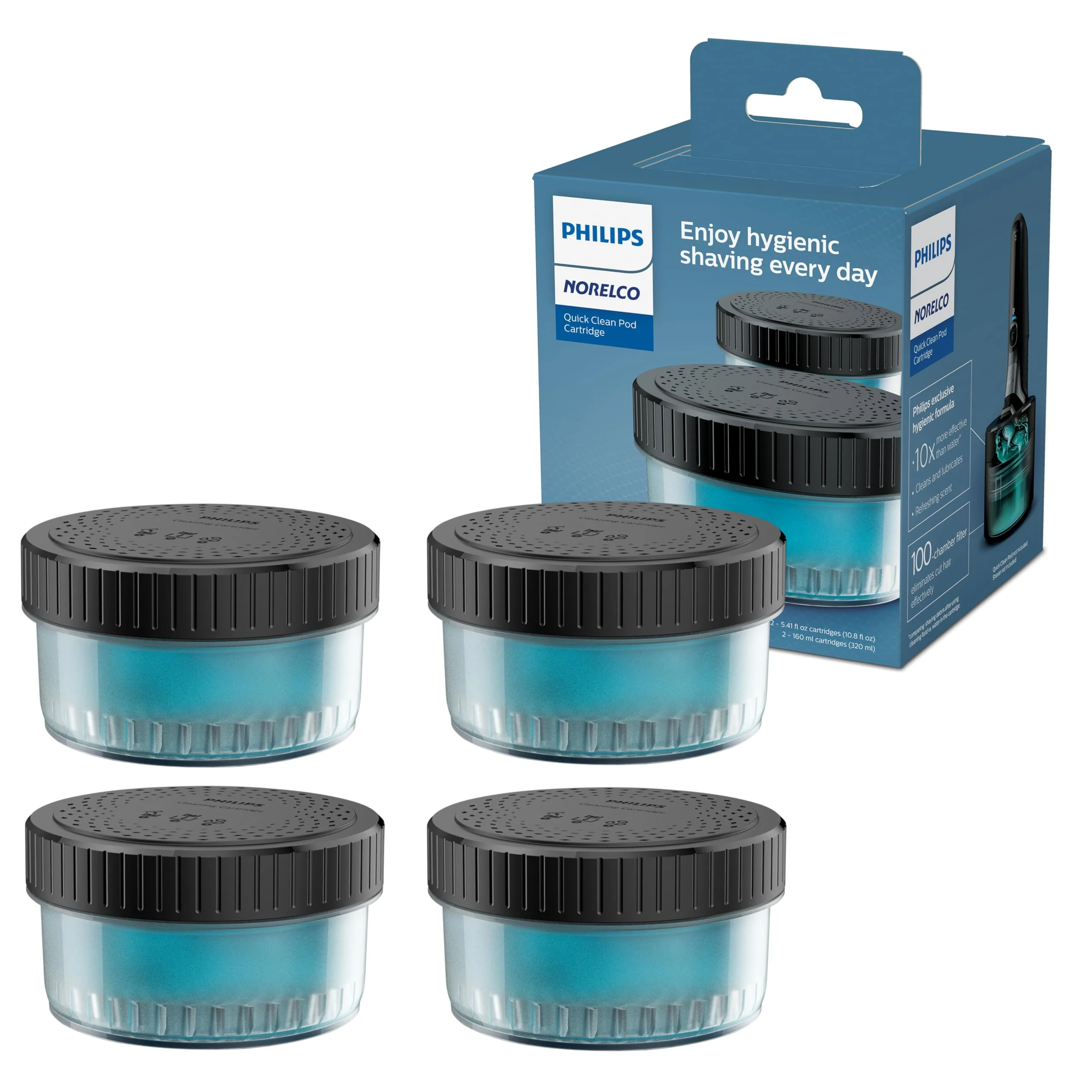 Norelco Philips Quick Clean Pod Cartridge, Lubricates Shaver and Eliminates Cut Hair, 4x 5.4 fl oz Cartridges (Up to 1yr Supply), BD9010AZ - Image 2