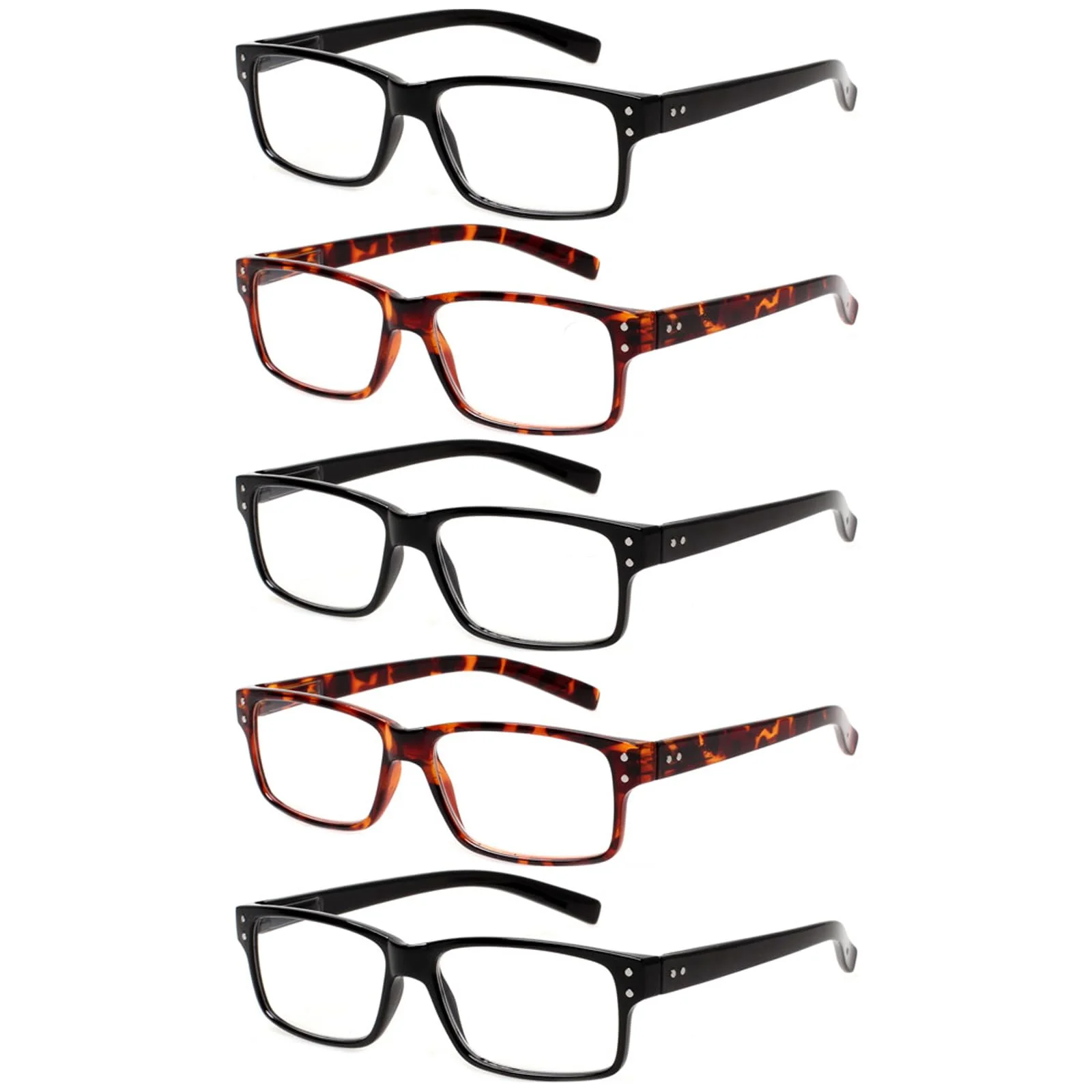 NORPERWIS Reading Glasses 5 Pairs Quality Readers Spring Hinge Glasses for Reading for Men and Women (3 Black 2 Tortoise, 2.25)