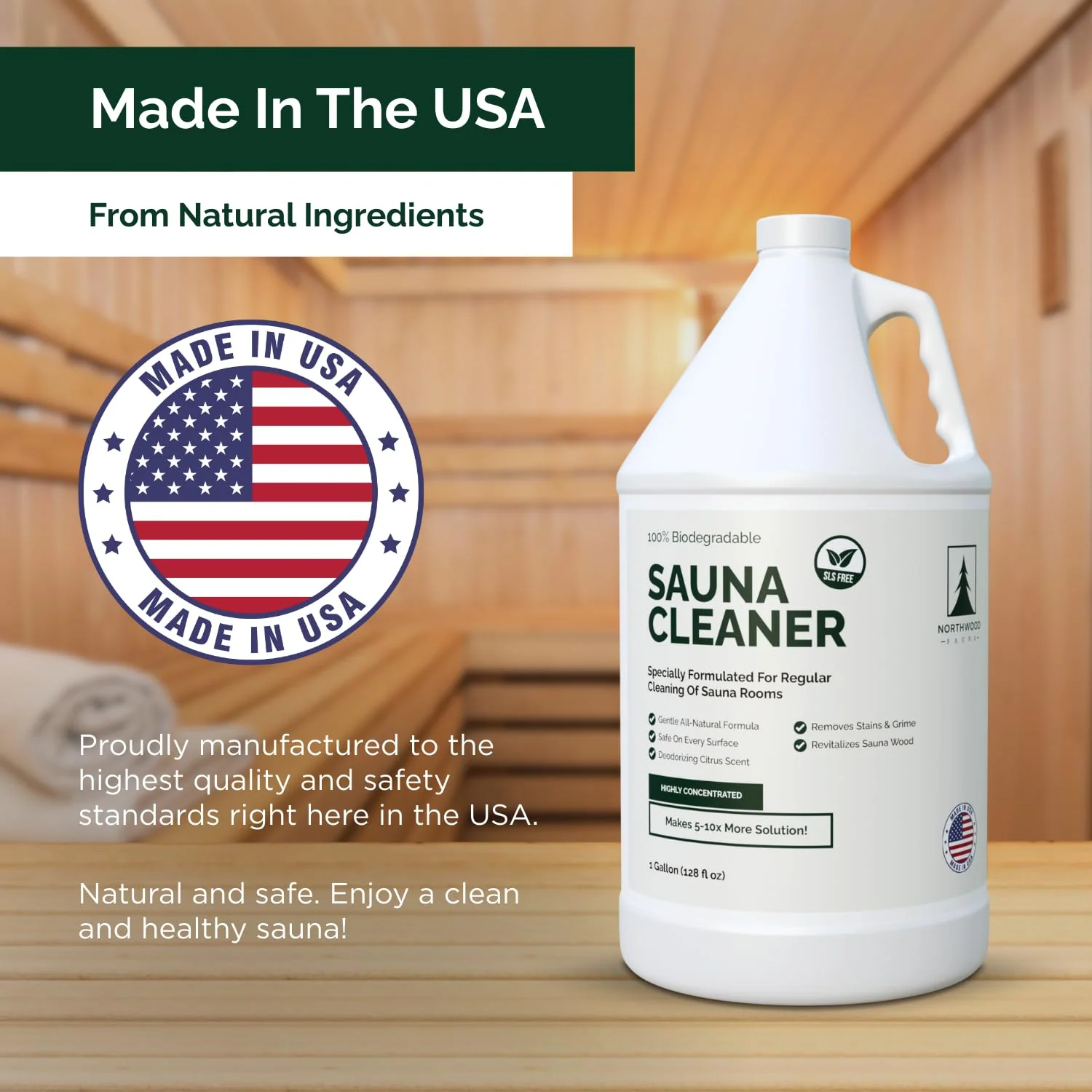 Northwood Sauna - Sauna Cleaner - Natural Wood Cleaner & Deodorizer - Makes 10x More Solution - 1 Gallon (128 Fl Oz) - Image 5