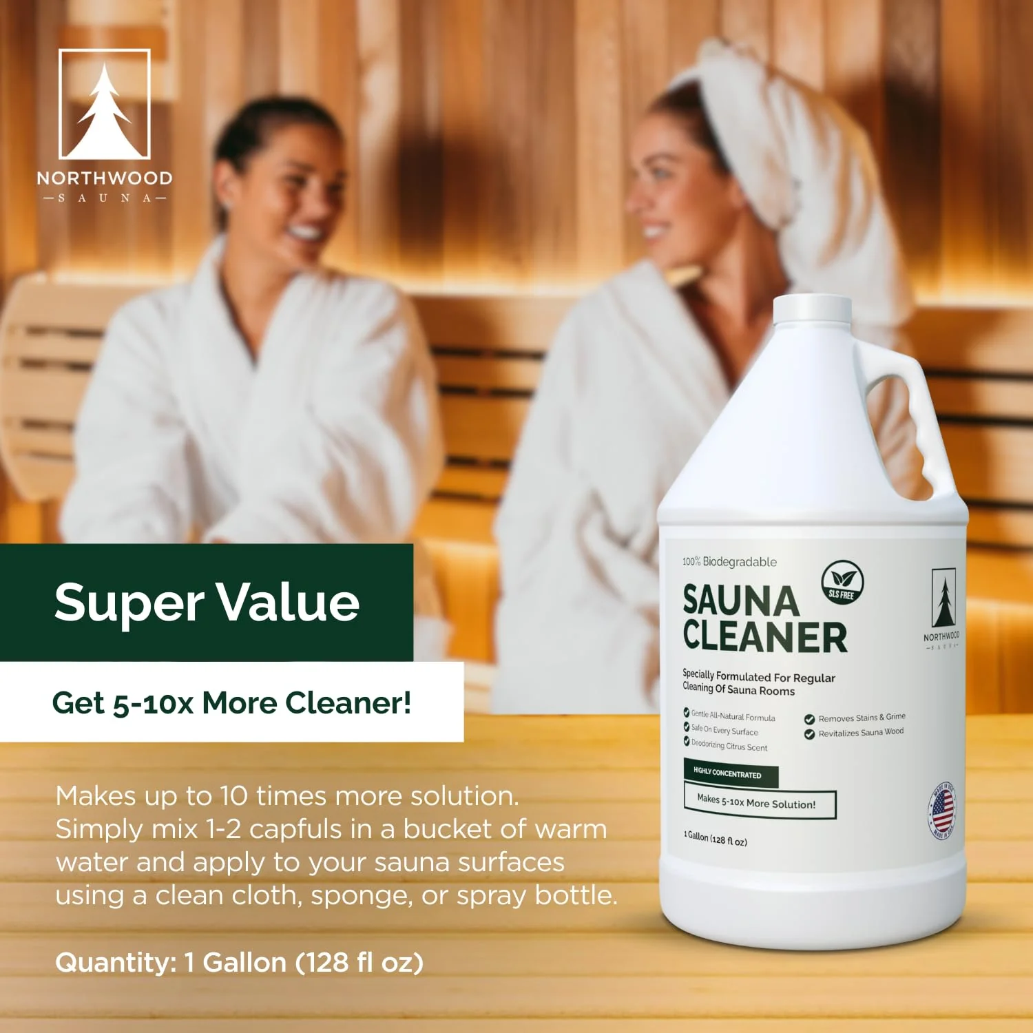 Northwood Sauna - Sauna Cleaner - Natural Wood Cleaner & Deodorizer - Makes 10x More Solution - 1 Gallon (128 Fl Oz) - Image 6