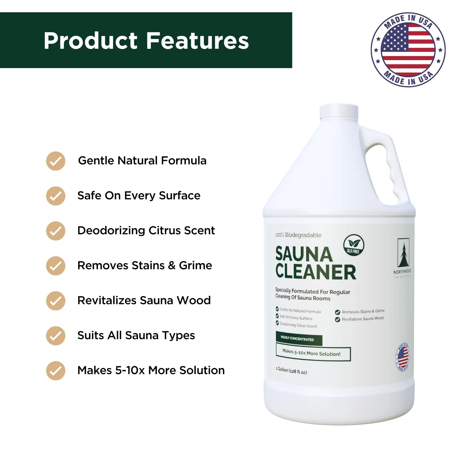 Northwood Sauna - Sauna Cleaner - Natural Wood Cleaner & Deodorizer - Makes 10x More Solution - 1 Gallon (128 Fl Oz) - Image 7