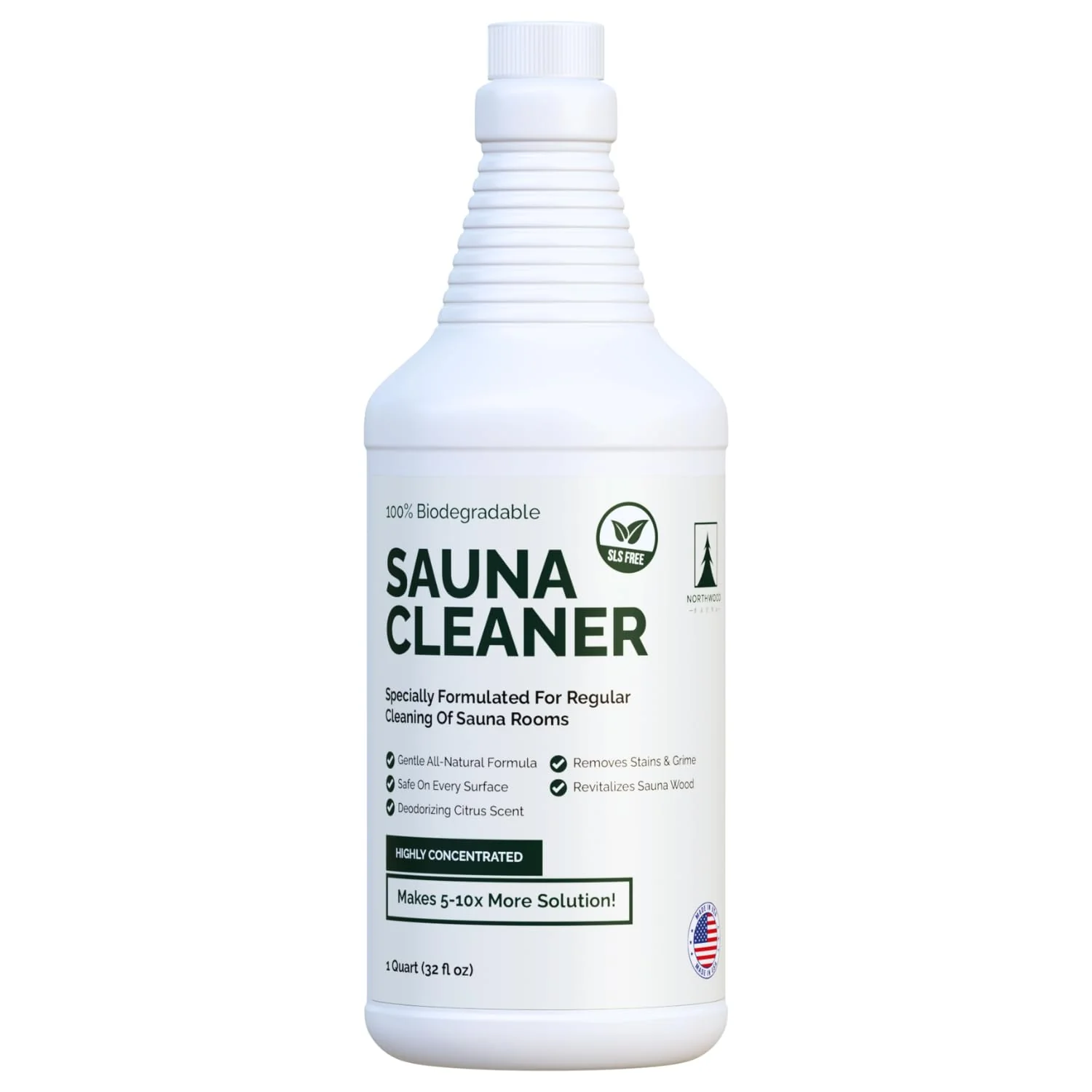 Northwood Sauna - Sauna Cleaner - Natural Wood Cleaner & Deodorizer - Makes 10x More Solution - 1 Quart (32 Fl Oz)